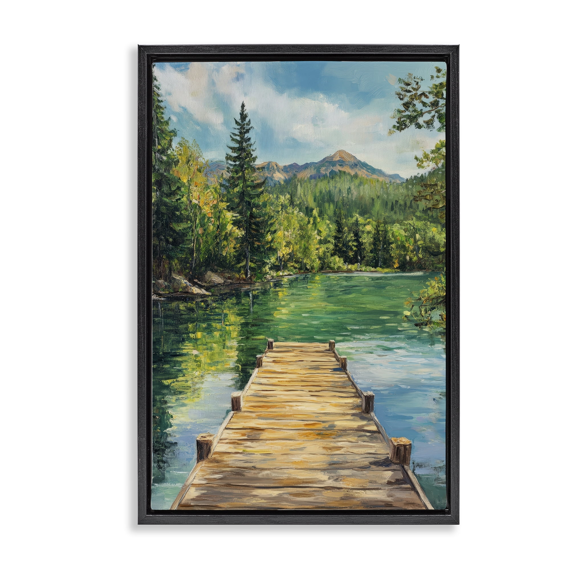 Stupell Industries Sunlit River Dock Black Framed Floater Canvas Wall Art, design by Petal Prints Design