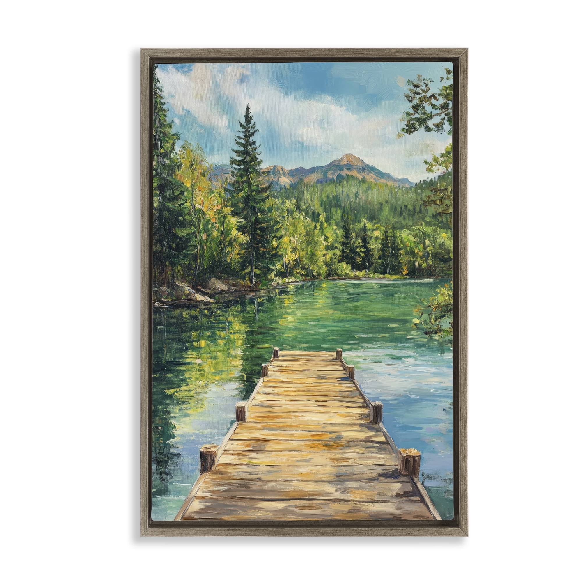 Stupell Industries Sunlit River Dock Brown Framed Floater Canvas Wall Art, design by Petal Prints Design