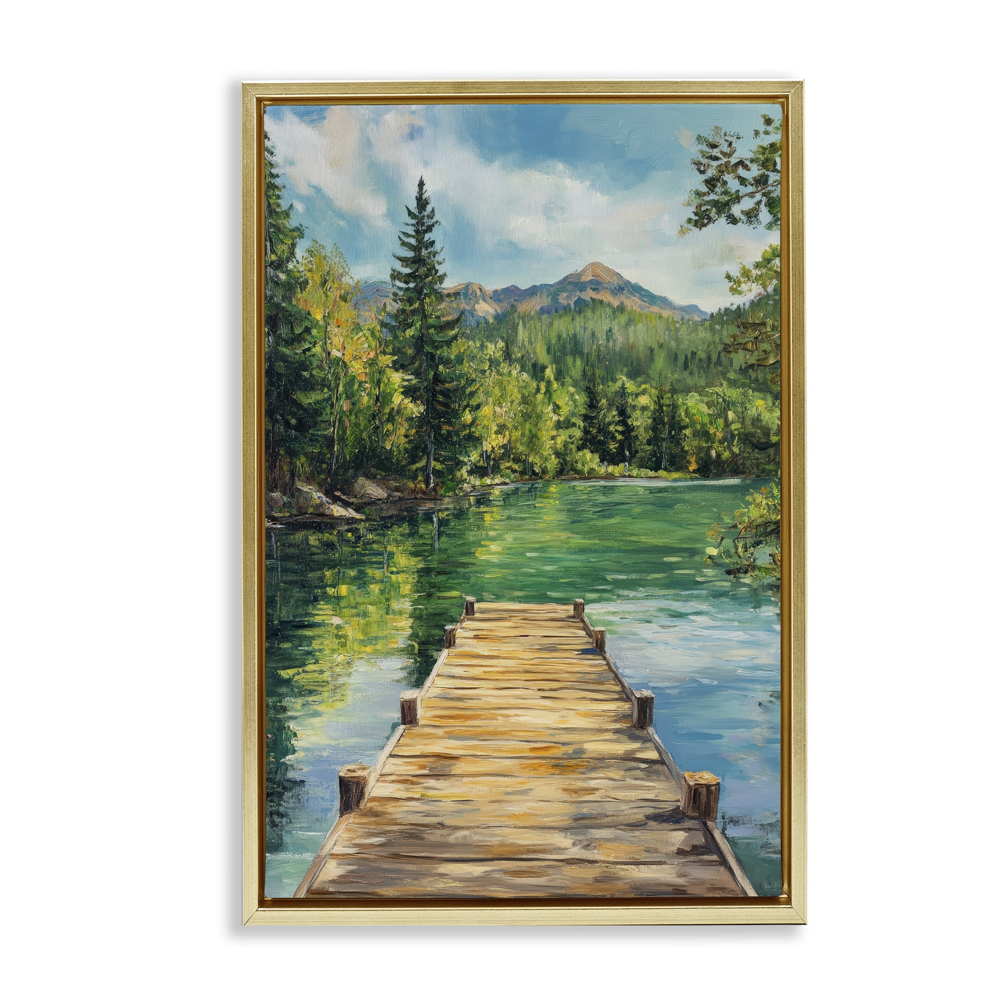 Stupell Industries Sunlit River Dock Gold Framed Floater Canvas Wall Art, design by Petal Prints Design