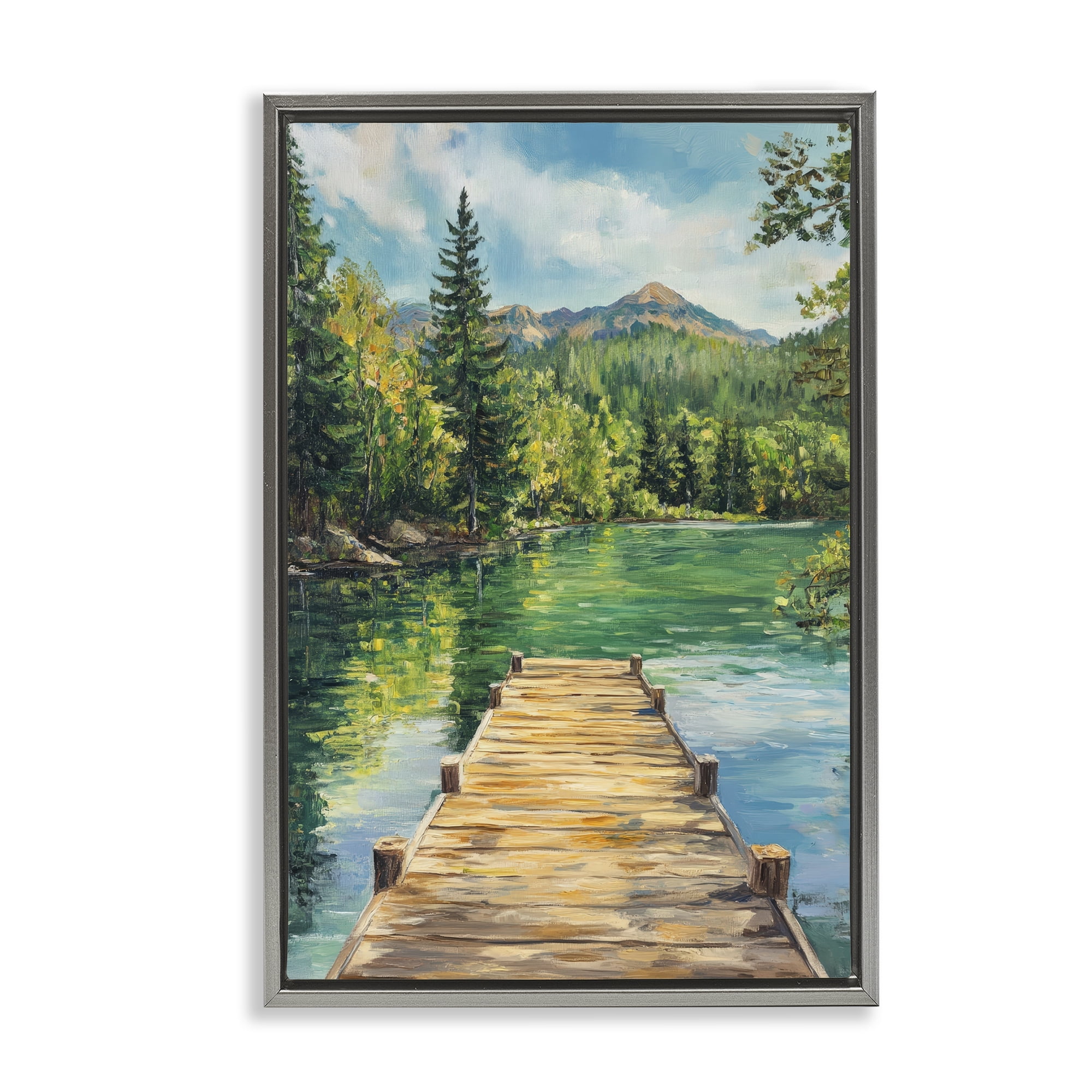 Stupell Industries Sunlit River Dock Gray Framed Floater Canvas Wall Art, design by Petal Prints Design