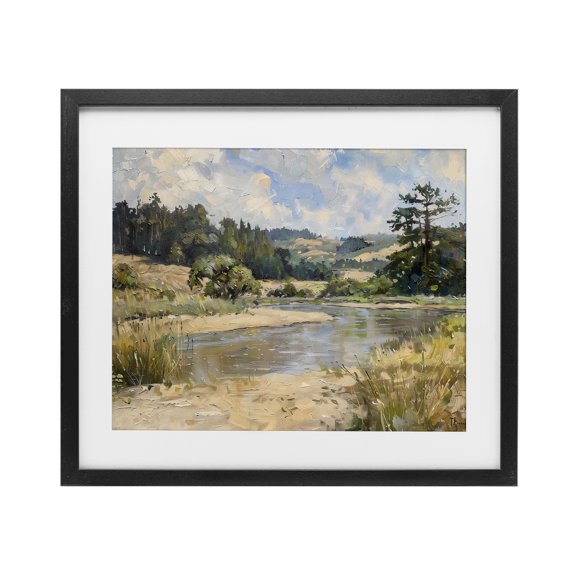 Stupell Industries Sunlit River Landscape Black Framed Print Under Glass design by LSR Creative Studio, 13 x 16