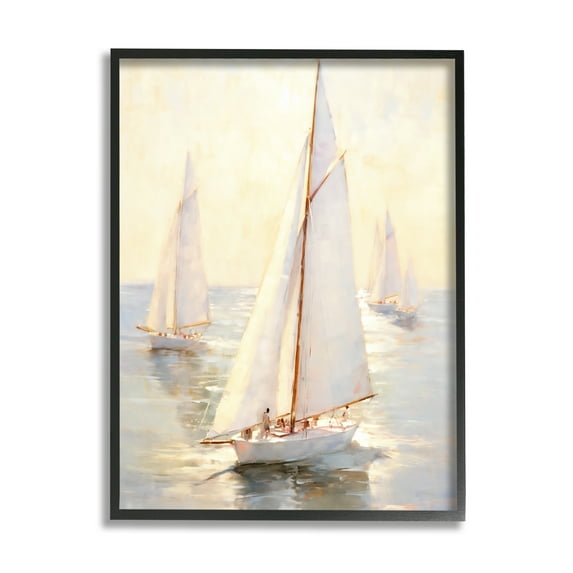 Stupell Industries Sunlit Sailboats Painting Transportation Painting Black Framed Art Print Wall Art, 11 x 14
