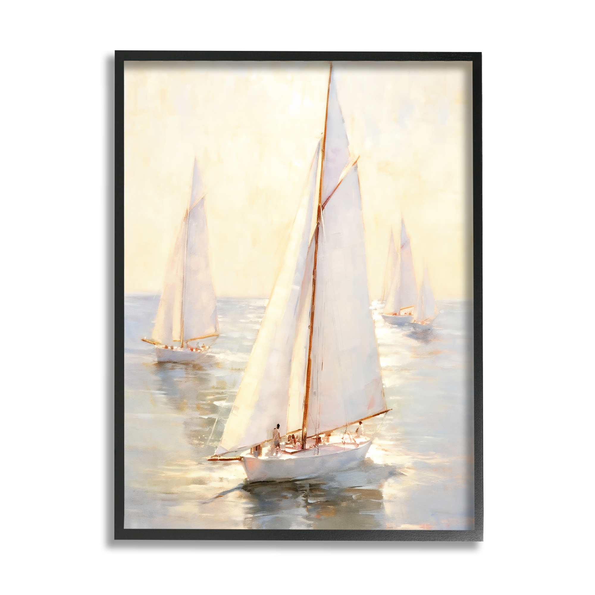 Stupell Industries Sunlit Sailboats Painting Transportation Painting Black Framed Art Print Wall Art, 24 x 30