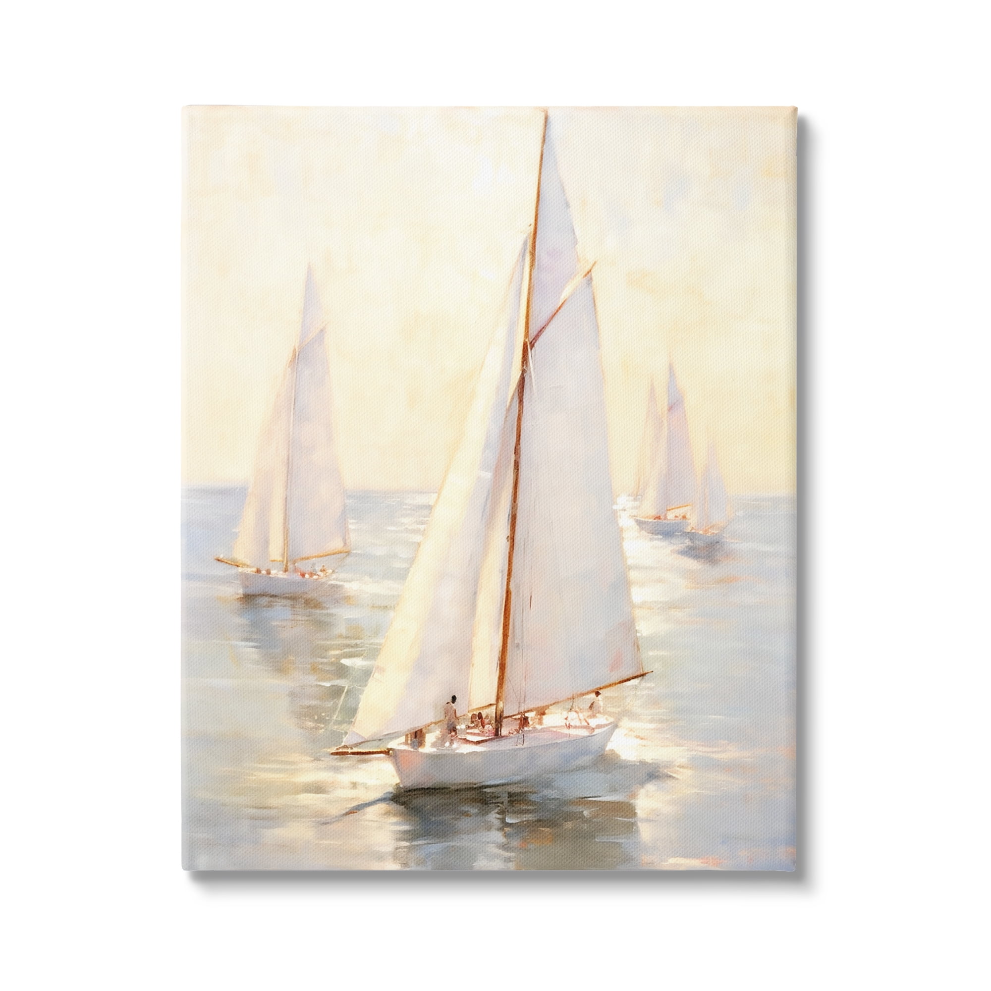 Stupell Industries Sunlit Sailboats Painting Transportation Painting Gallery Wrapped Canvas Art Print Wall Art, 36 x 48