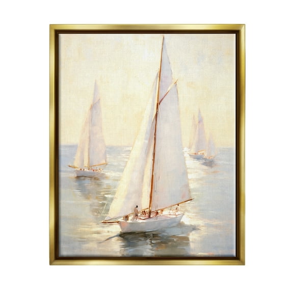 Stupell Industries Sunlit Sailboats Painting Transportation Painting Gold Floater Framed Canvas Art Print Wall Art, 17 x 21