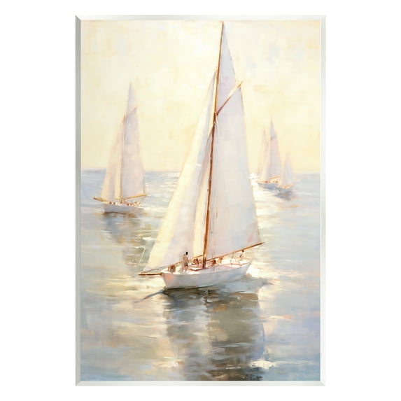 Stupell Industries Sunlit Sailboats Painting Transportation Painting Unframed Art Print Wall Art, 10 x 15
