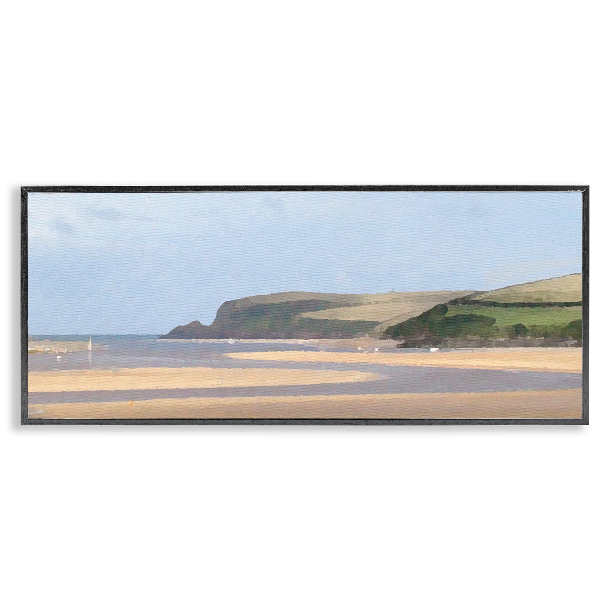 Stupell Industries Sunlit Sands Beach Landscape Painting Black Framed Art Print Wall Art, 24 x 10