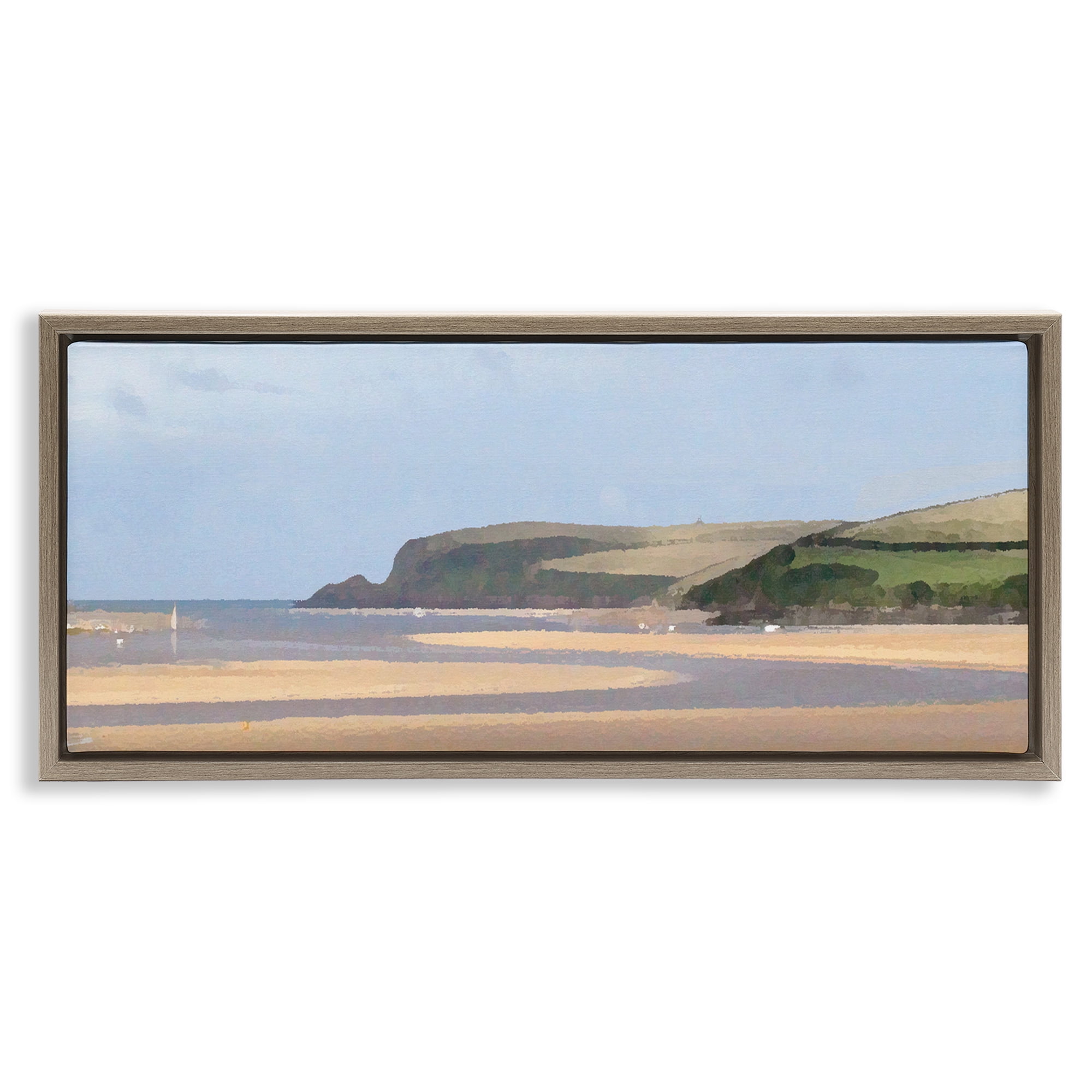 Stupell Industries Sunlit Sands Beach Landscape Painting Brown Floater Framed Canvas Art Print Wall Art, 25 x 11
