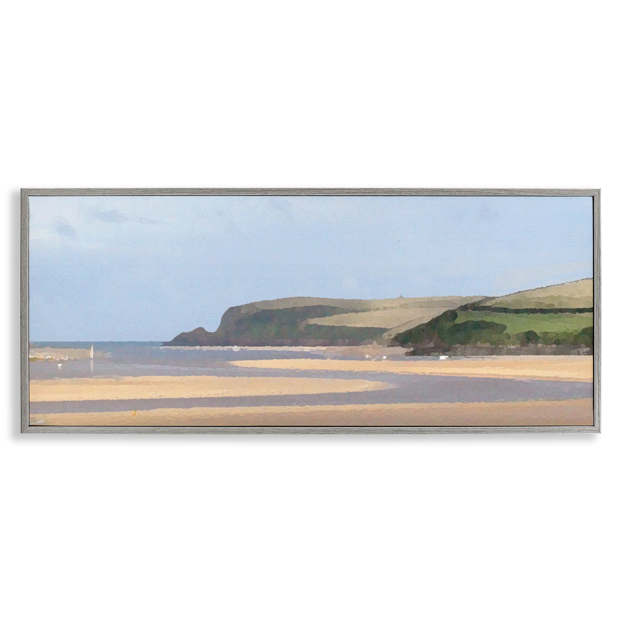 Stupell Industries Sunlit Sands Beach Landscape Painting Gray Framed Art Print Wall Art, 24 x 10