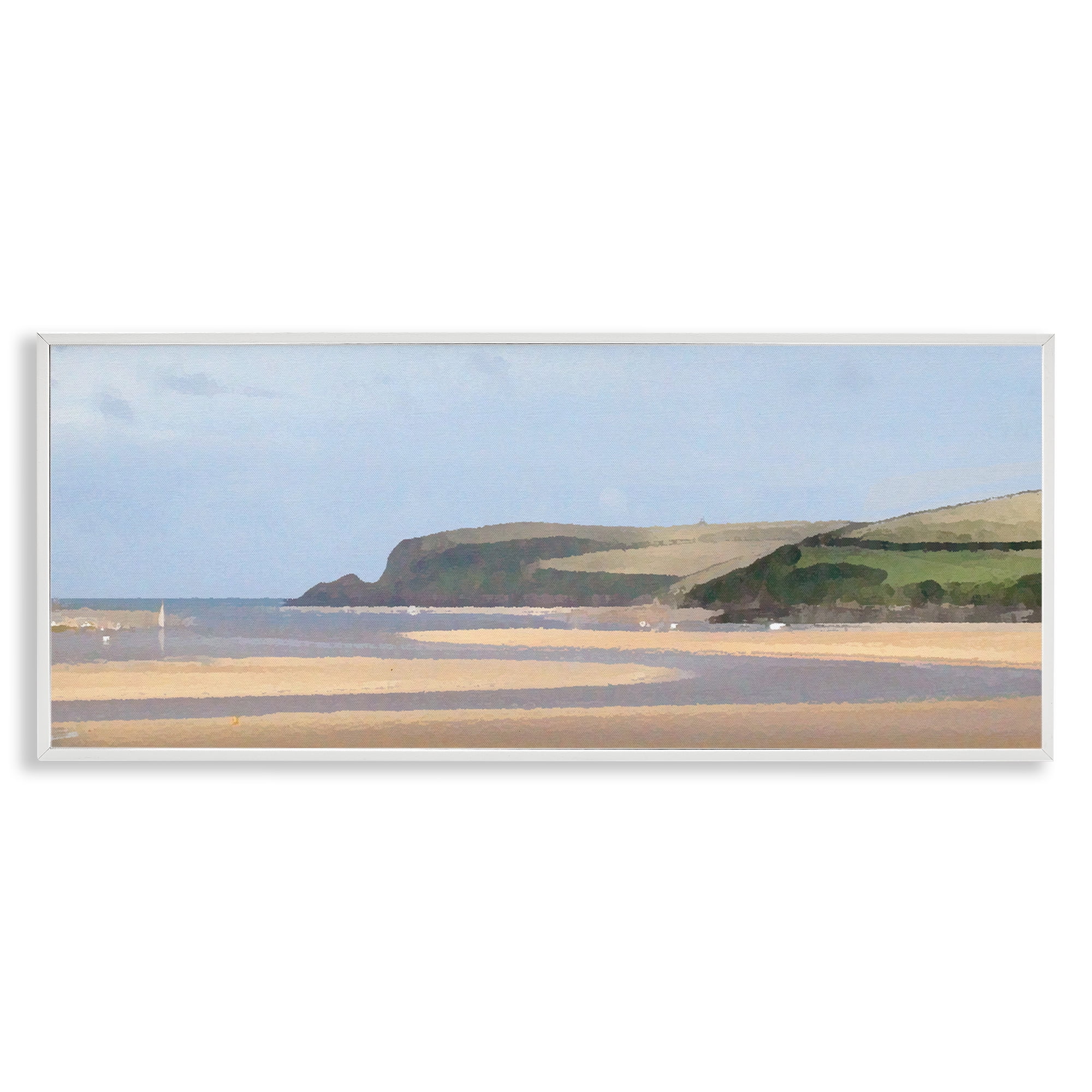 Stupell Industries Sunlit Sands Beach Landscape Painting White Framed Art Print Wall Art, 30 x 13