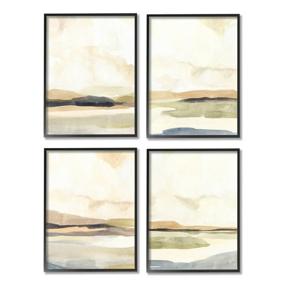 Stupell Industries Sunlit Scenery Horizon Landscapes Painting Black Framed Art Print Wall Art, Set of 4, Design by Annie Warren