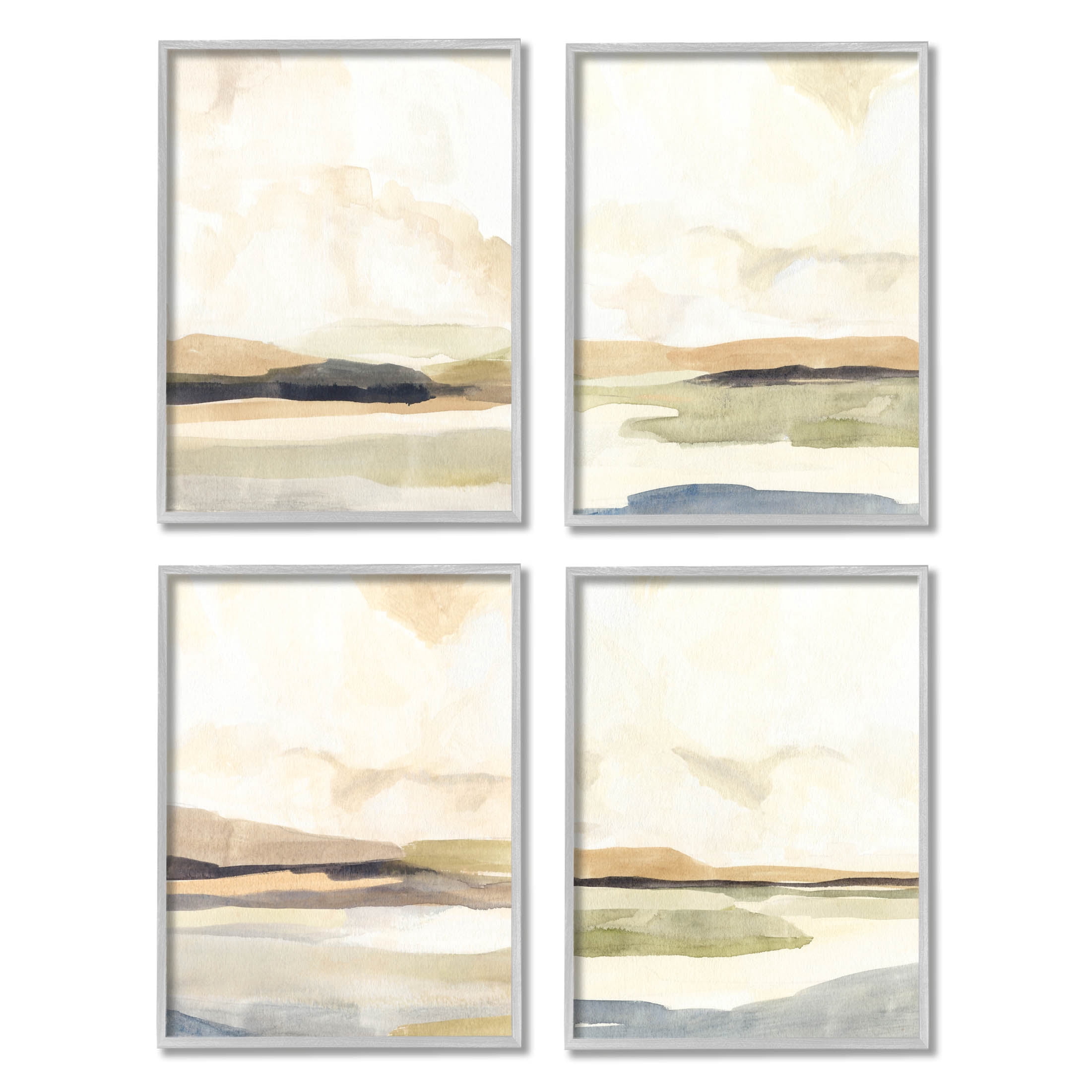Stupell Industries Sunlit Scenery Horizon Landscapes Painting Gray Framed Art Print Wall Art, Set of 4, Design by Annie Warren