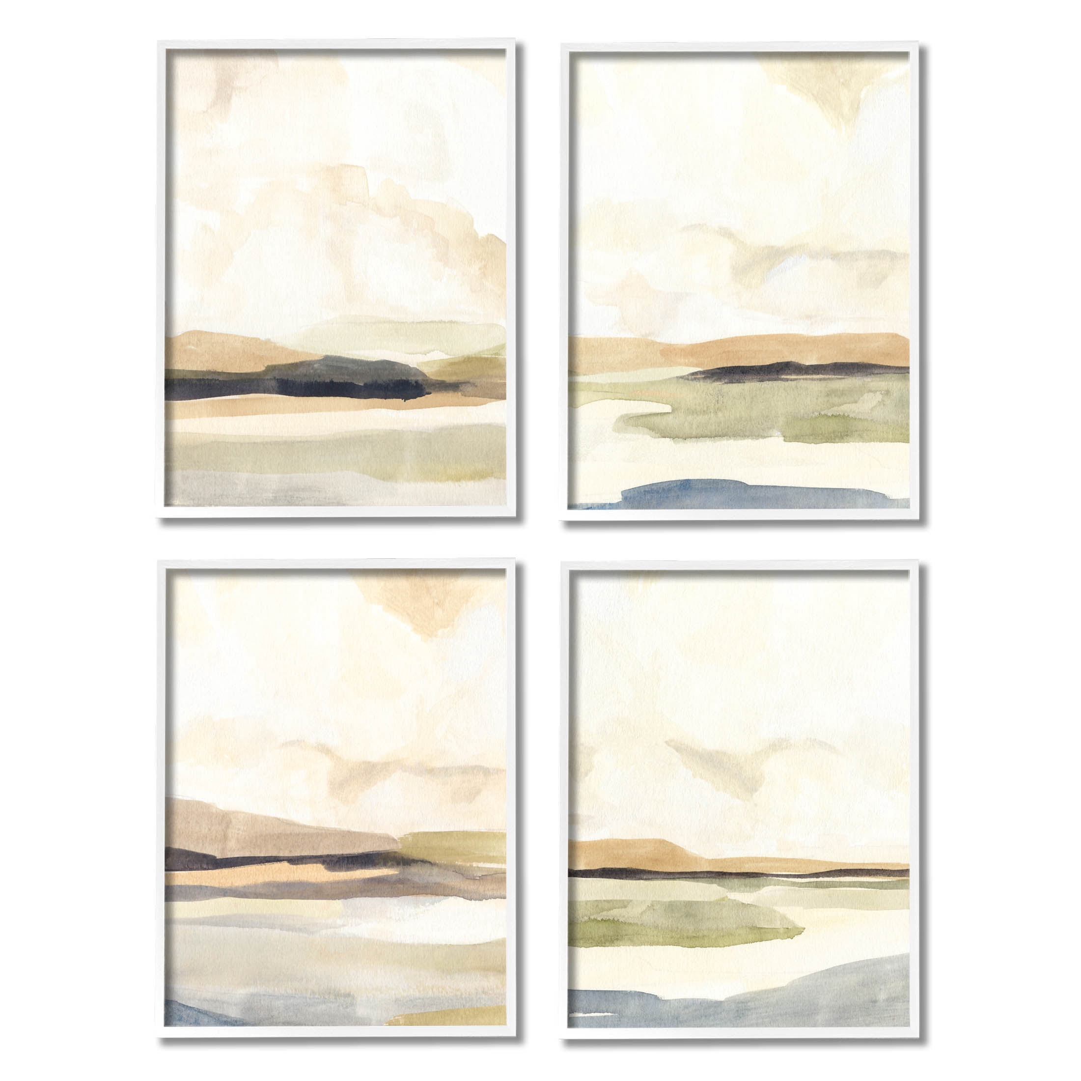 Stupell Industries Sunlit Scenery Horizon Landscapes Painting White Framed Art Print Wall Art, Set of 4, Design by Annie Warren