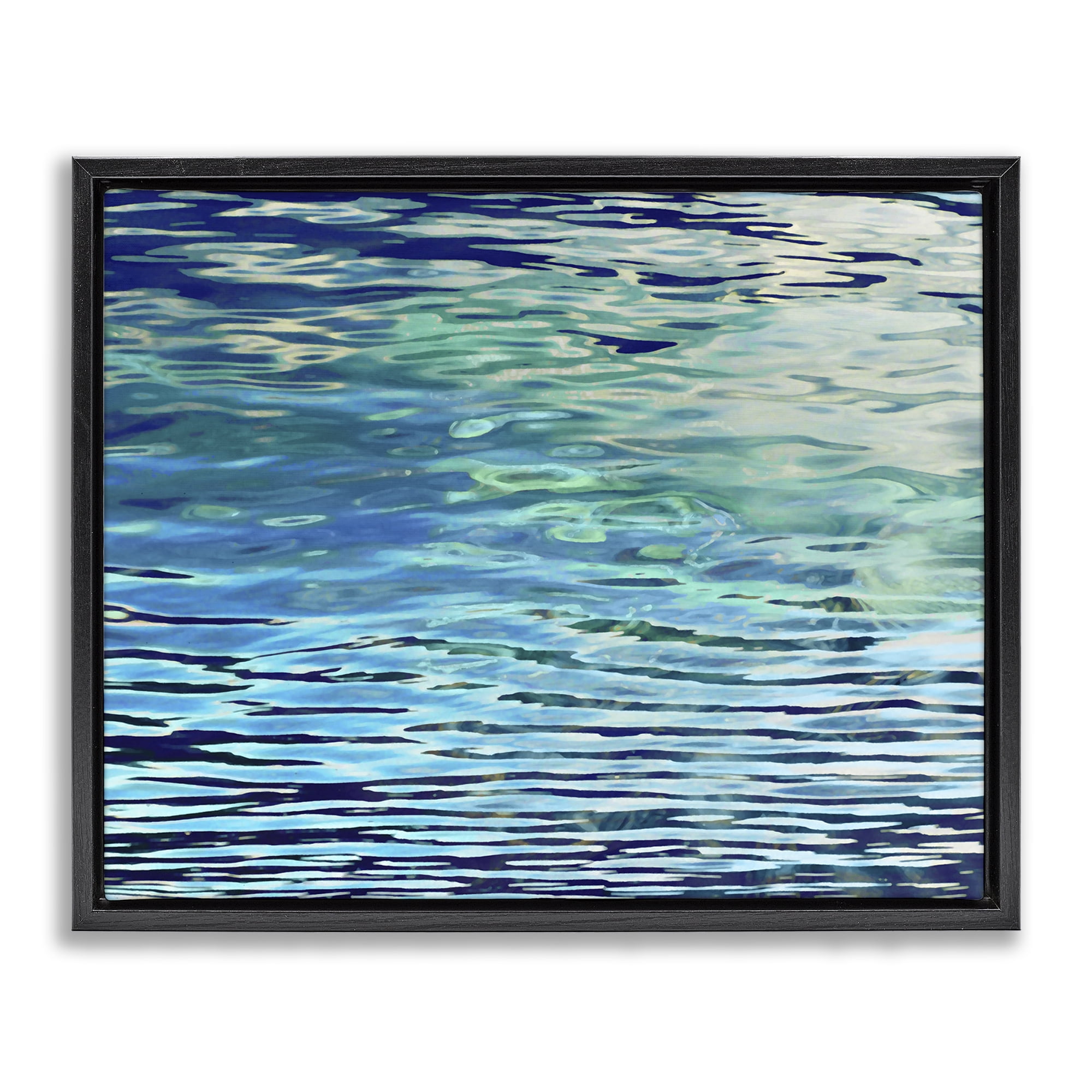 Stupell Industries Sunlit Sea Ripples Landscape & Nature Painting Black Floater Framed Canvas Art Print Wall Art, 21 x 17