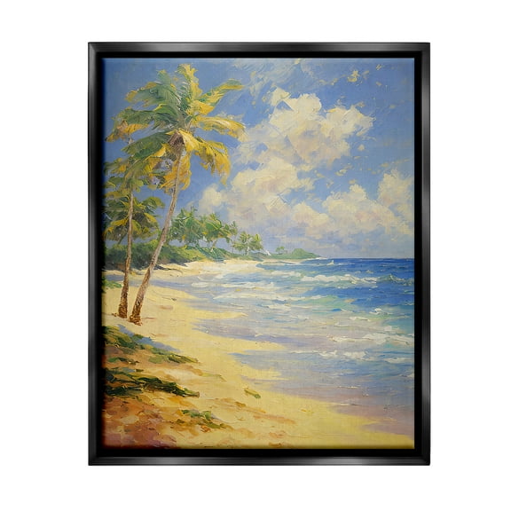Stupell Industries Sunlit Shore Scenery Landscape Painting Black Floater Framed Canvas Art Print Wall Art, 17 x 21