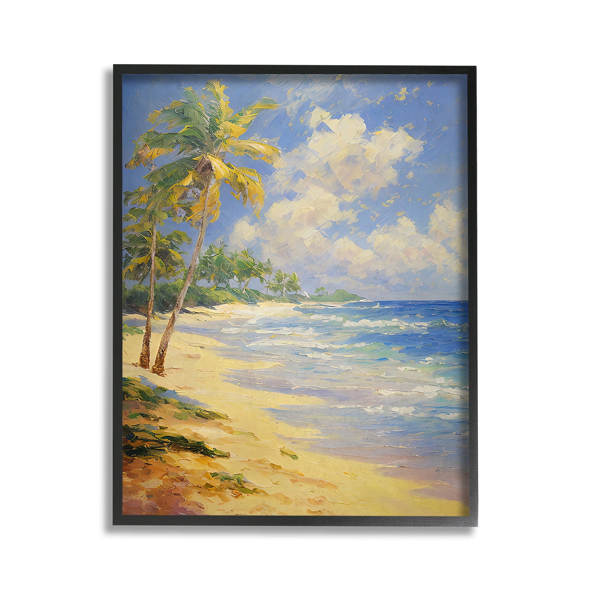 Stupell Industries Sunlit Shore Scenery Landscape Painting Black Framed Art Print Wall Art, 11 x 14