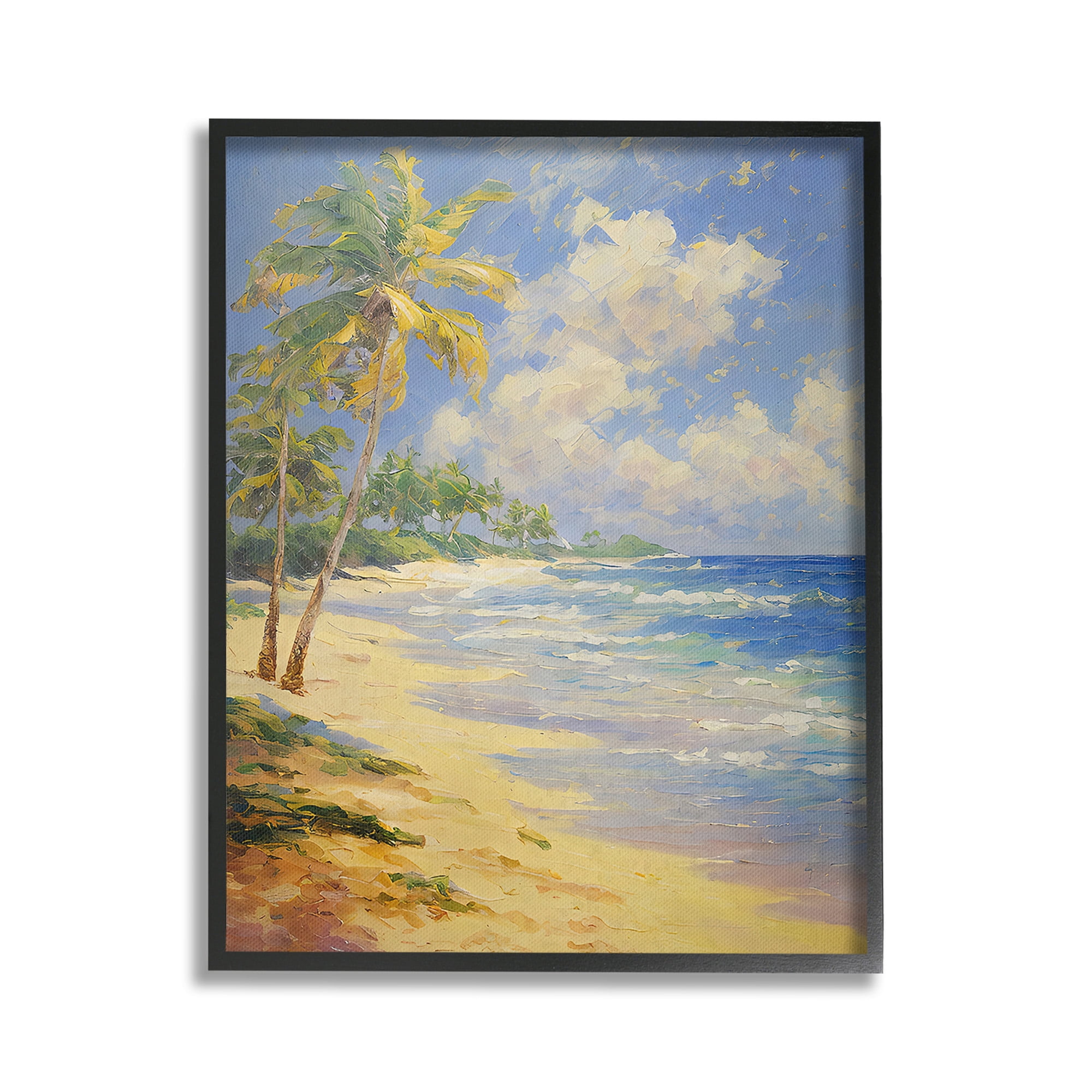 Stupell Industries Sunlit Shore Scenery Landscape Painting Black Framed Art Print Wall Art, 16 x 20