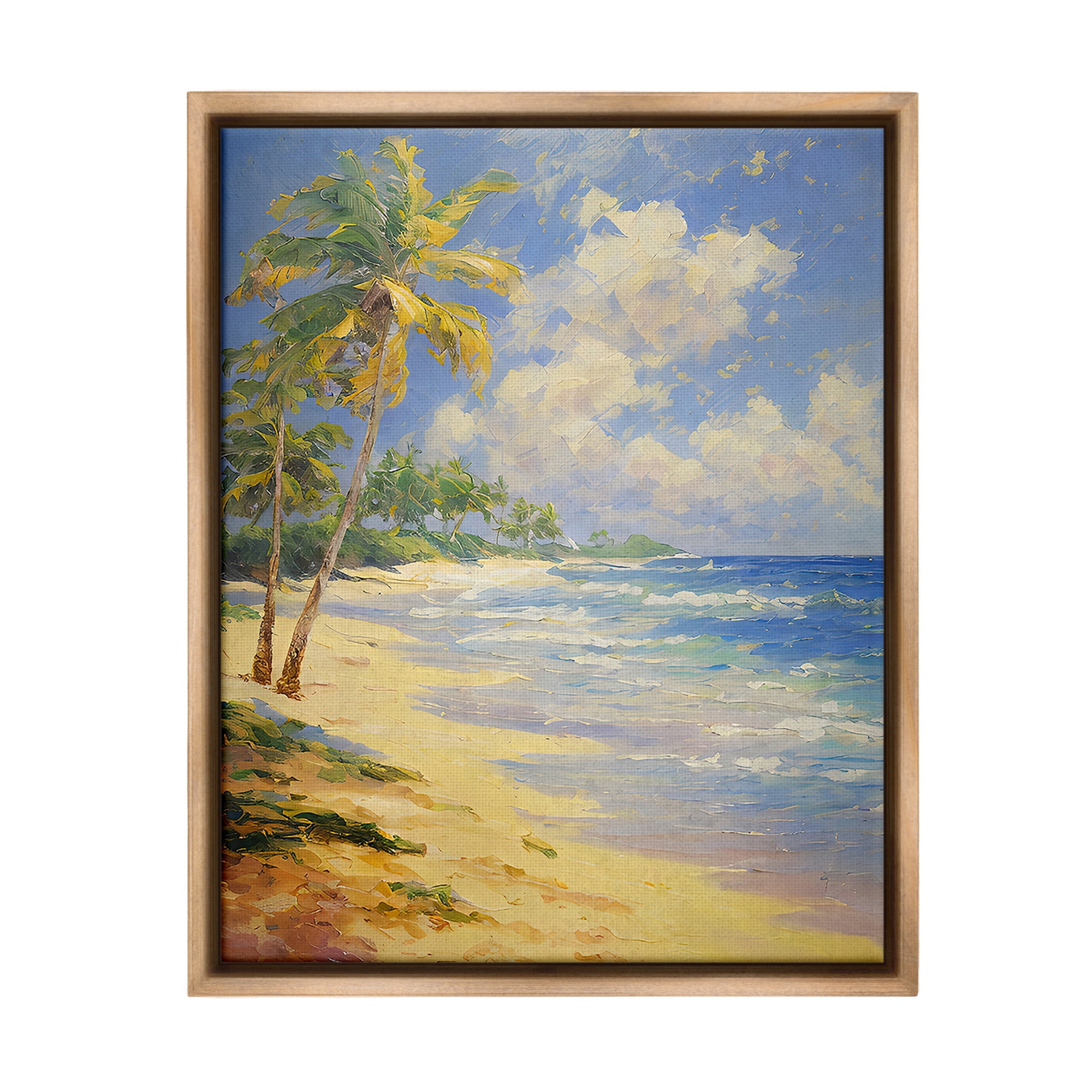 Stupell Industries Sunlit Shore Scenery Landscape Painting Brown Floater Framed Canvas Art Print Wall Art, 25 x 31
