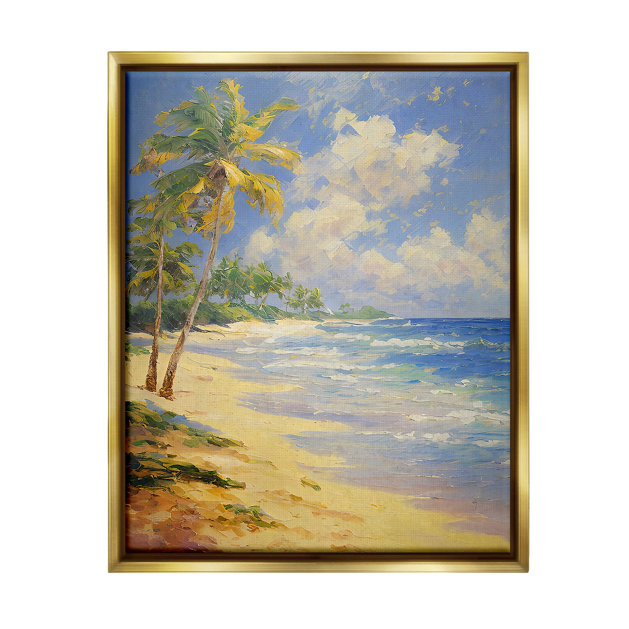 Stupell Industries Sunlit Shore Scenery Landscape Painting Gold Floater Framed Canvas Art Print Wall Art, 25 x 31