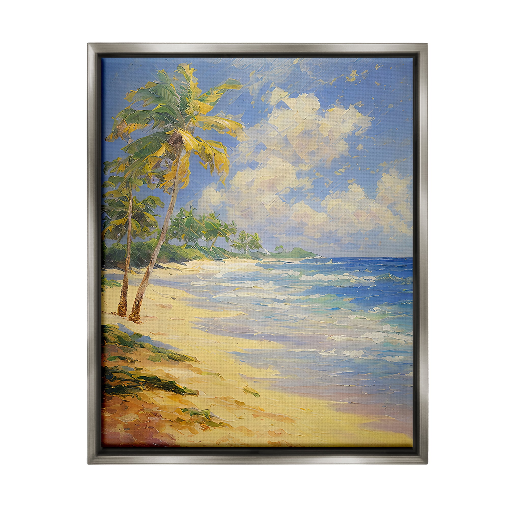 Stupell Industries Sunlit Shore Scenery Landscape Painting Gray Floater Framed Canvas Art Print Wall Art, 17 x 21