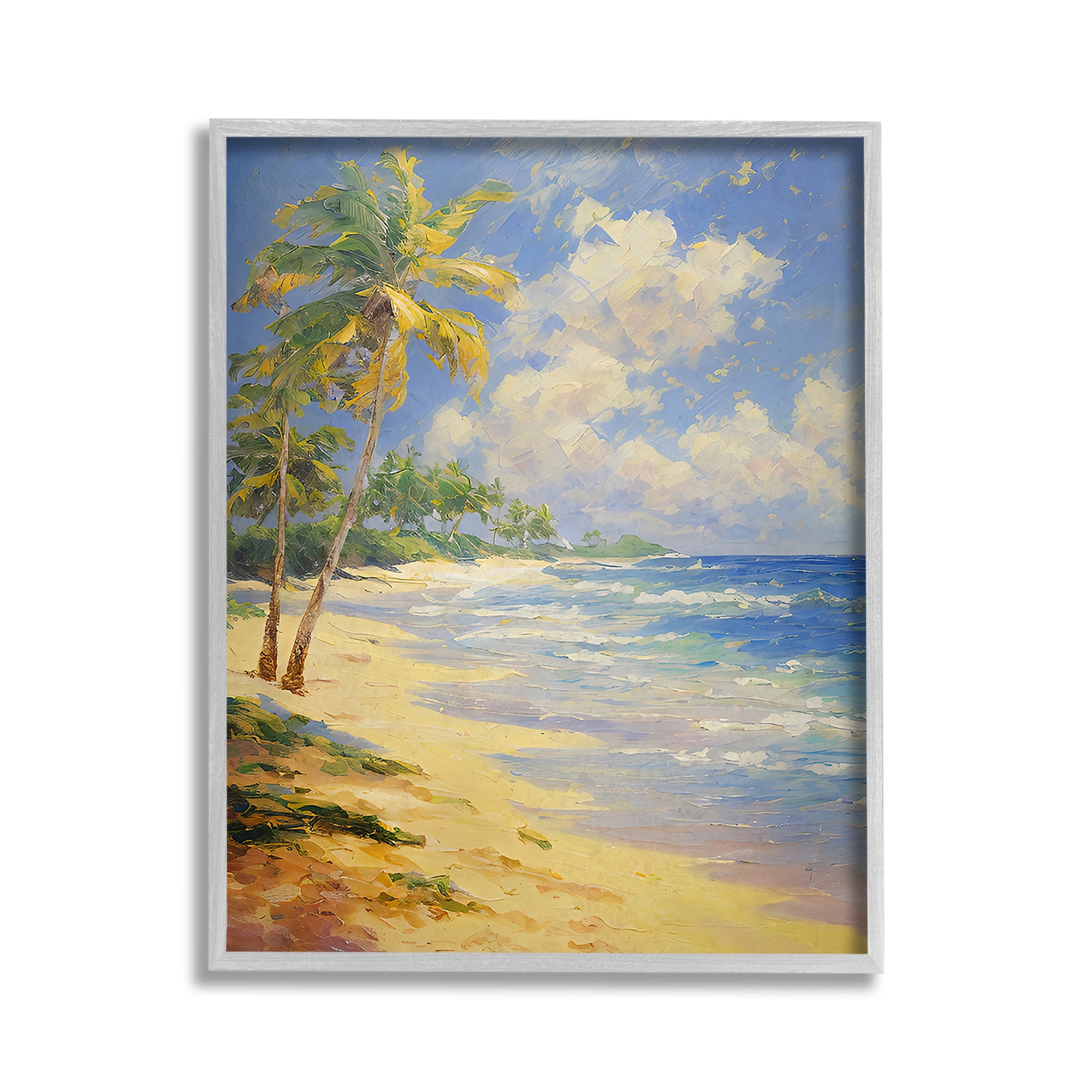 Stupell Industries Sunlit Shore Scenery Landscape Painting Gray Framed Art Print Wall Art, 11 x 14