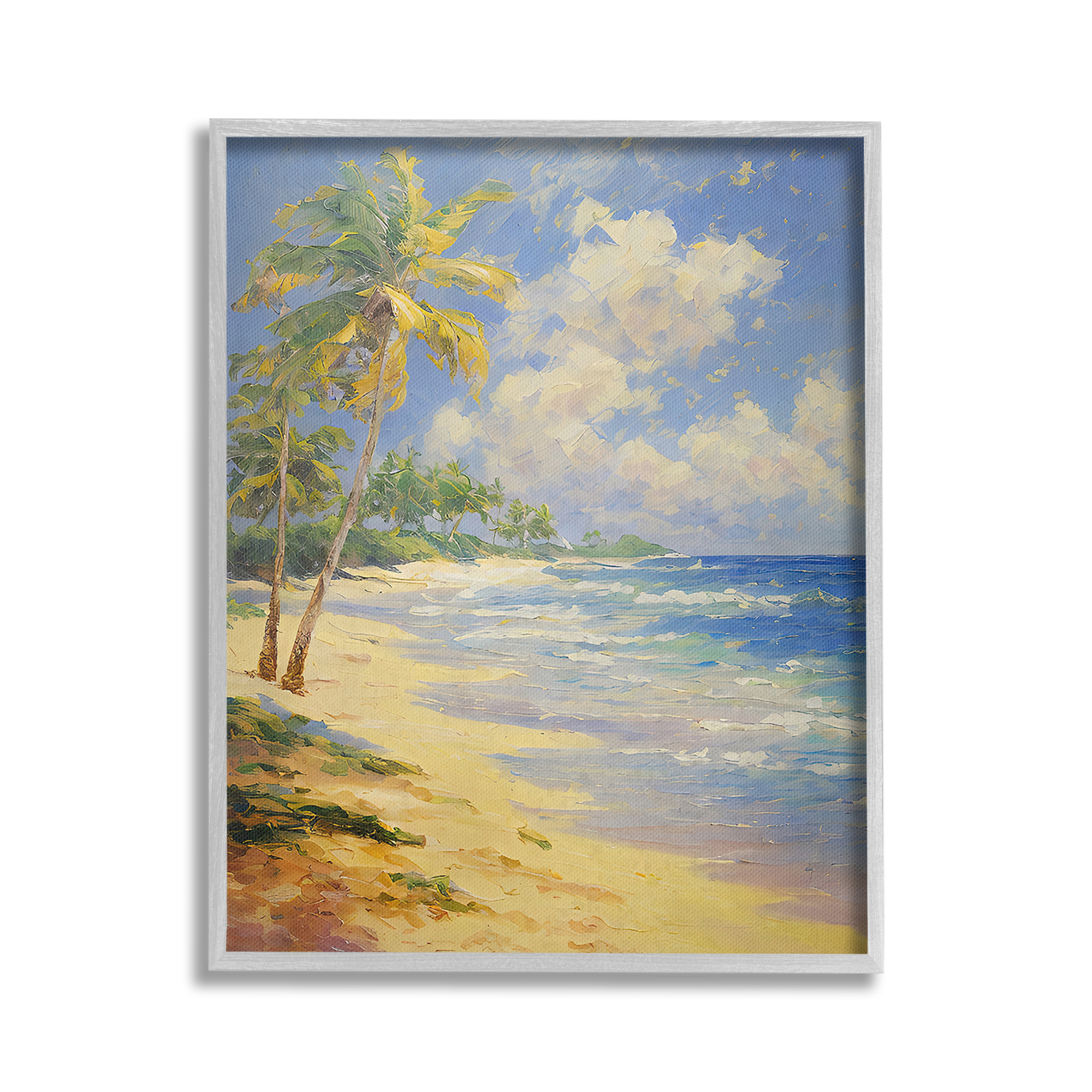 Stupell Industries Sunlit Shore Scenery Landscape Painting Gray Framed Art Print Wall Art, 16 x 20