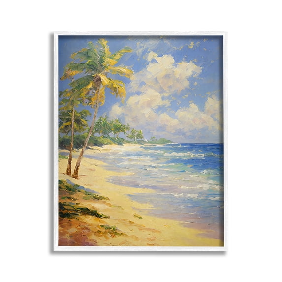 Stupell Industries Sunlit Shore Scenery Landscape Painting White Framed Art Print Wall Art, 11 x 14