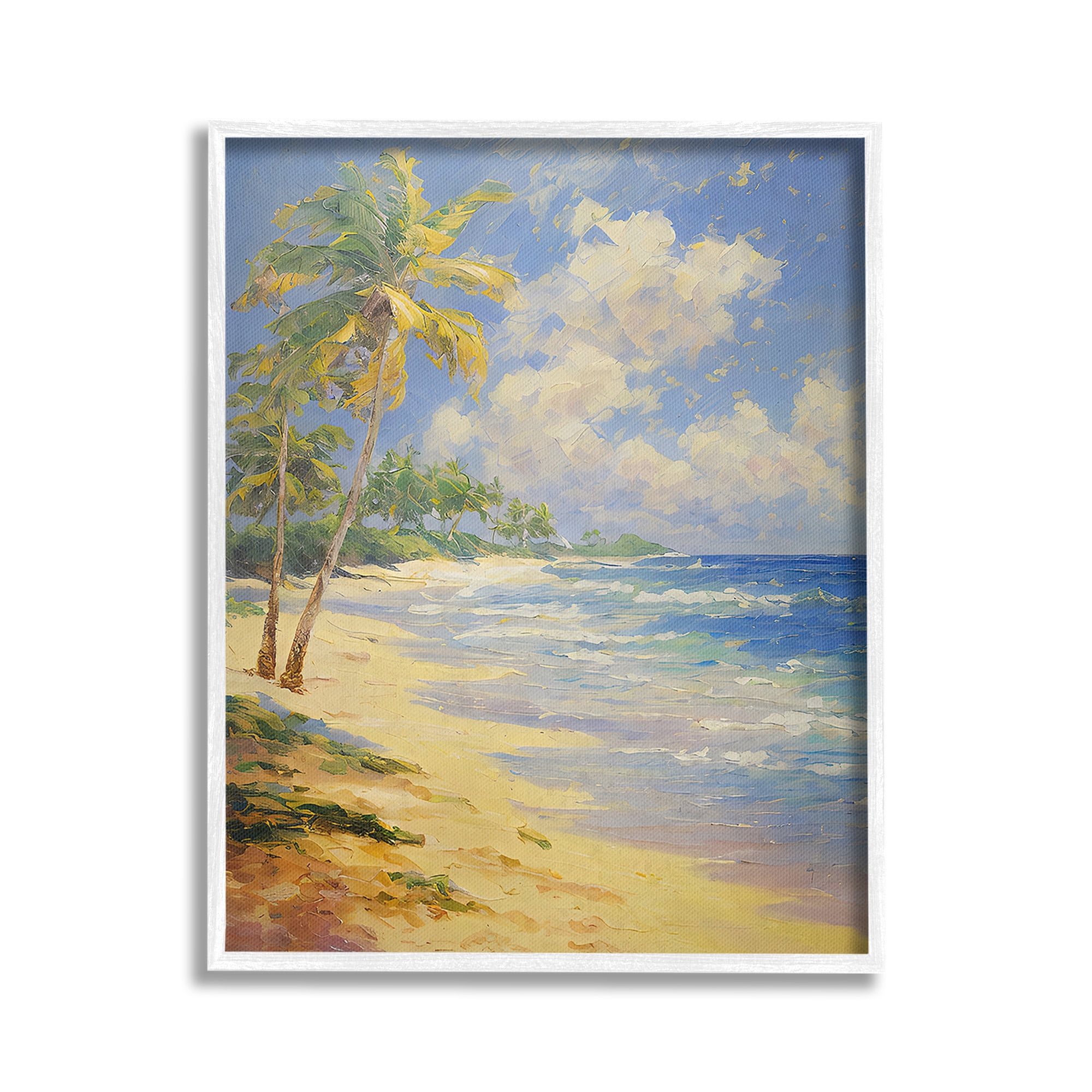 Stupell Industries Sunlit Shore Scenery Landscape Painting White Framed Art Print Wall Art, 16 x 20