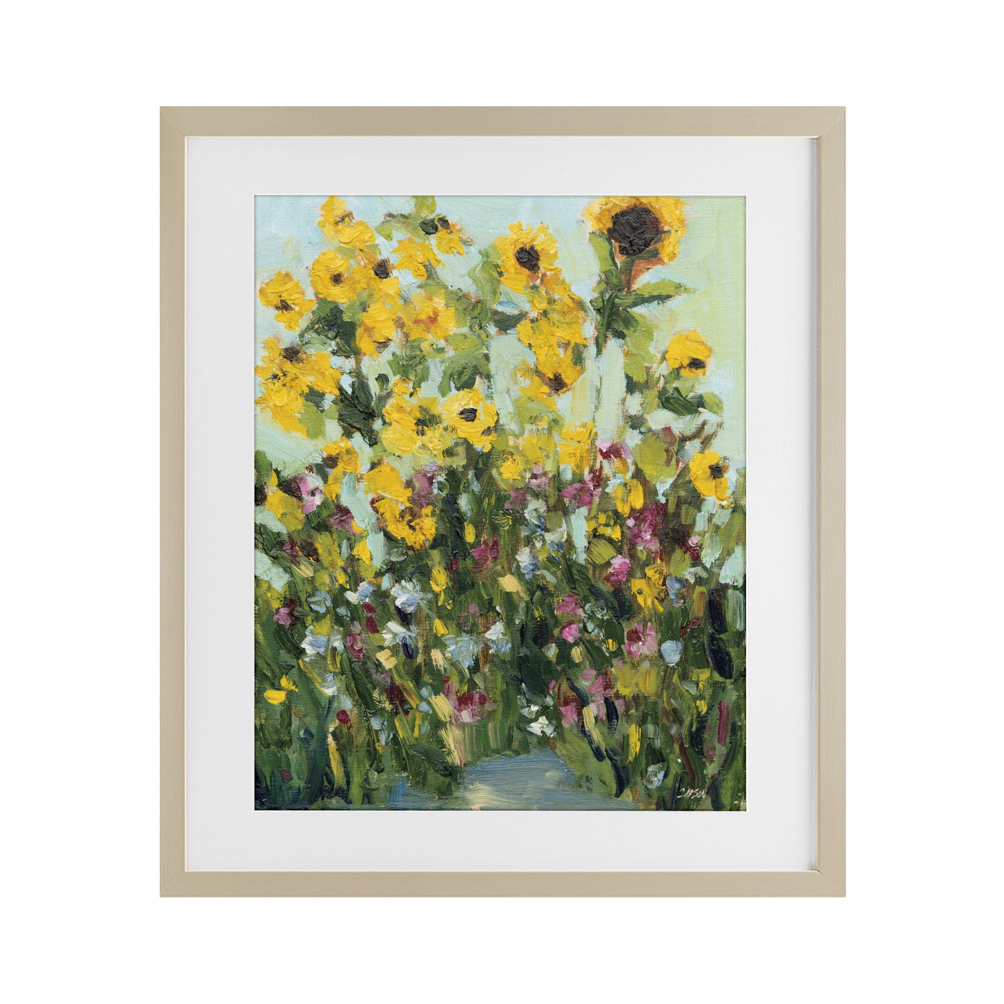 Stupell Industries Sunlit Sunflowers in Garden Birch Framed Print Under Glass, design by Carson Overstreet
