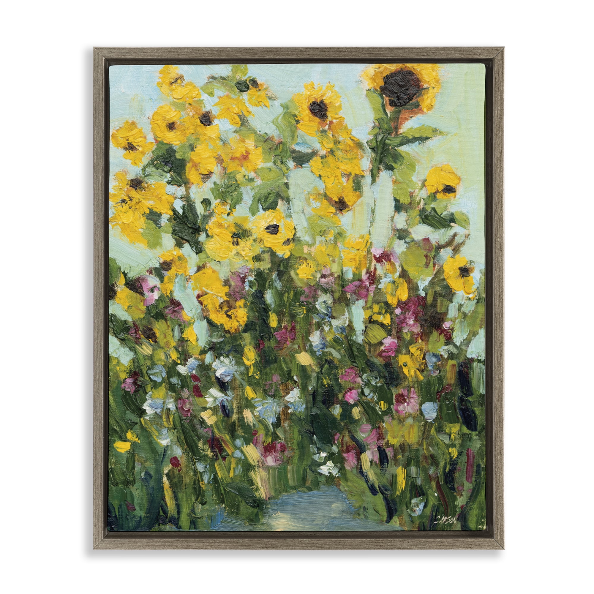 Stupell Industries Sunlit Sunflowers in Garden Brown Framed Floater Canvas Wall Art, design by Carson Overstreet