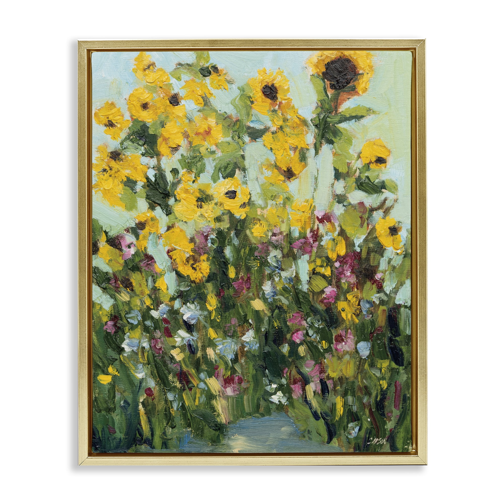 Stupell Industries Sunlit Sunflowers in Garden Gold Framed Floater Canvas Wall Art, design by Carson Overstreet