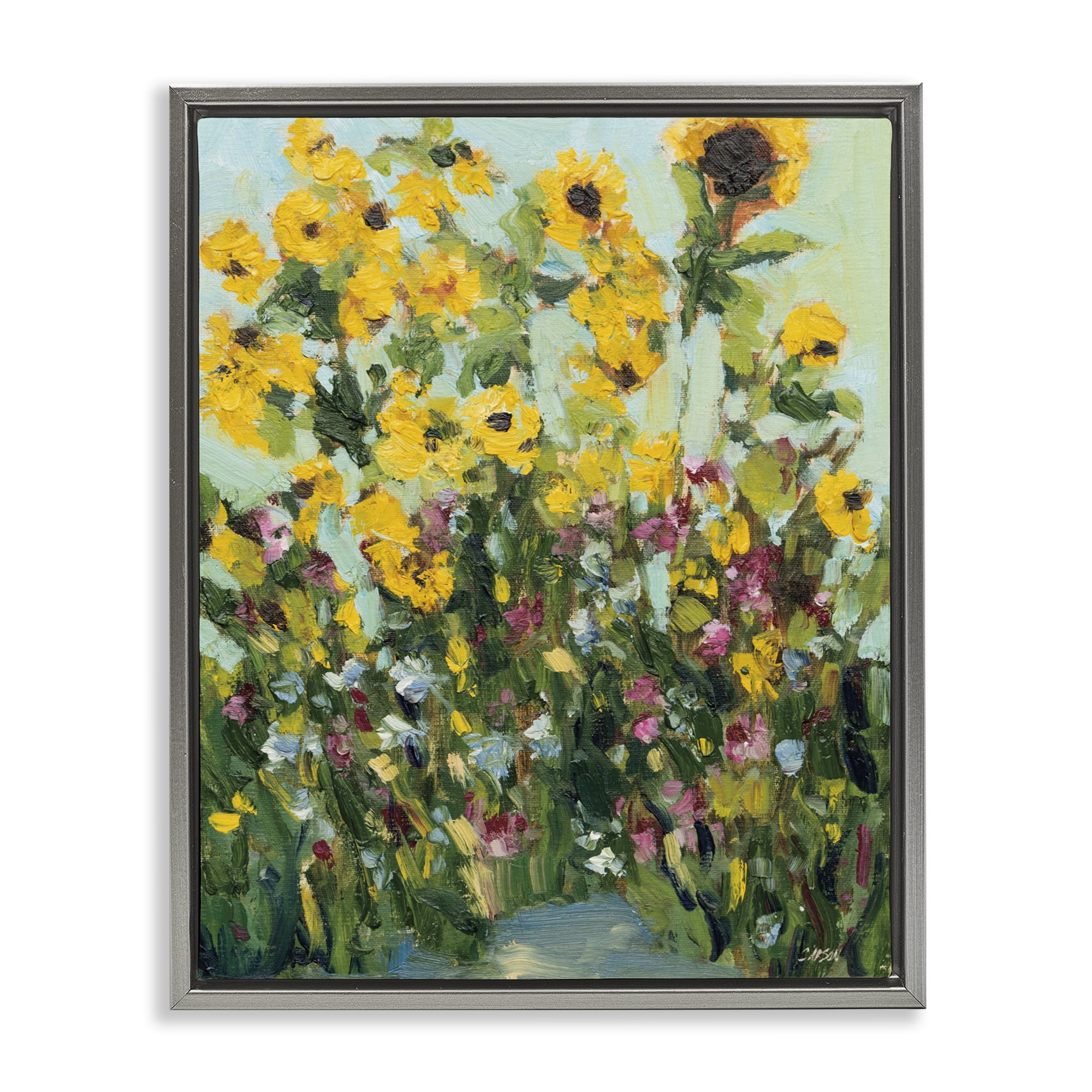 Stupell Industries Sunlit Sunflowers in Garden Gray Framed Floater Canvas Wall Art, design by Carson Overstreet