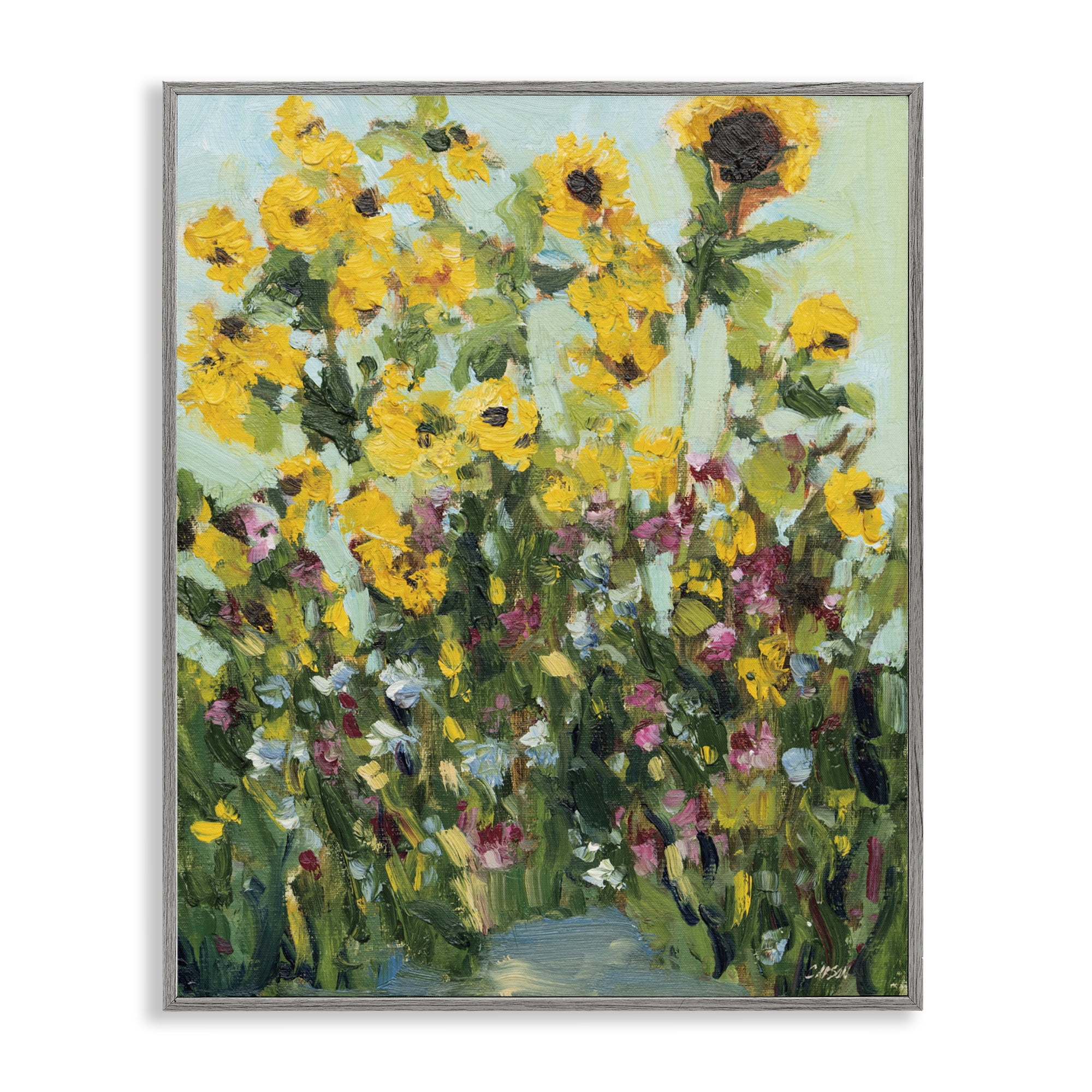Stupell Industries Sunlit Sunflowers in Garden Gray Framed Giclee Art, design by Carson Overstreet