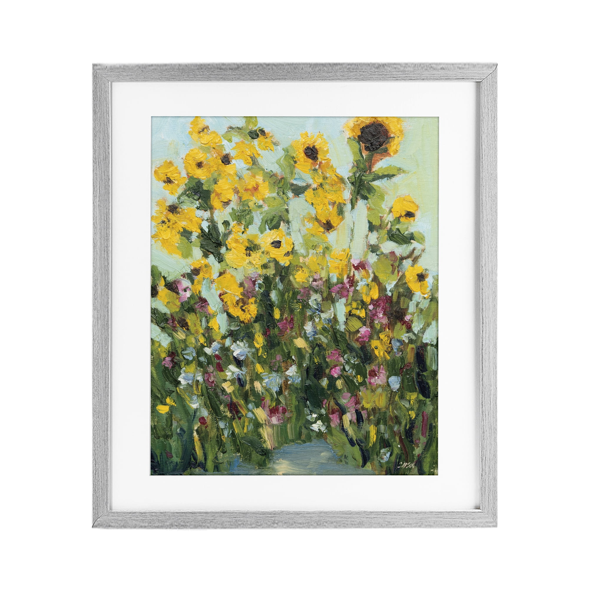 Stupell Industries Sunlit Sunflowers in Garden Gray Framed Print Under Glass, design by Carson Overstreet