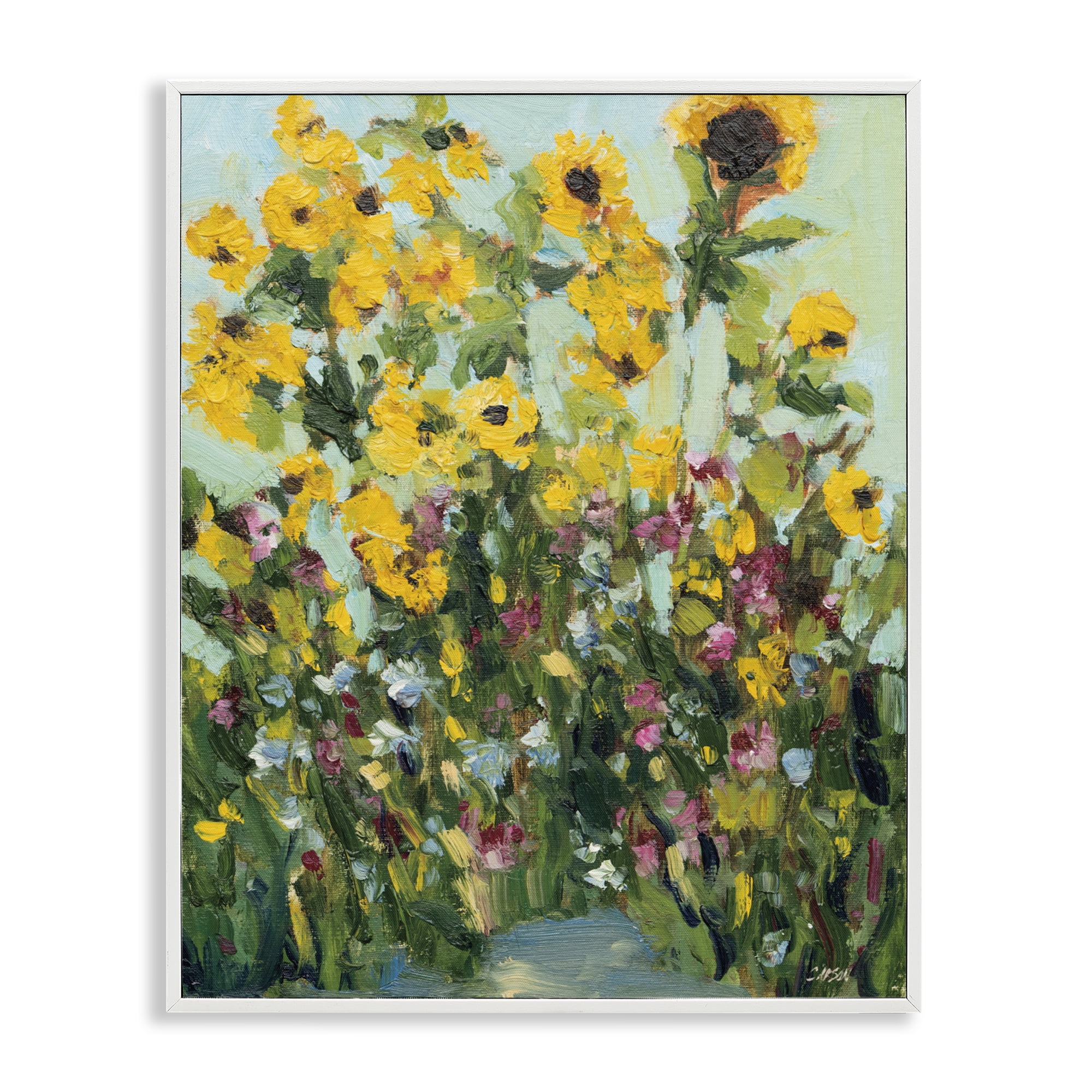 Stupell Industries Sunlit Sunflowers in Garden White Framed Giclee Art, design by Carson Overstreet