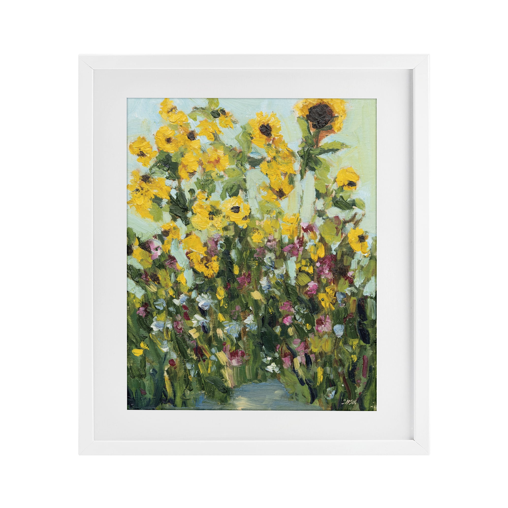 Stupell Industries Sunlit Sunflowers in Garden White Framed Print Under Glass, design by Carson Overstreet