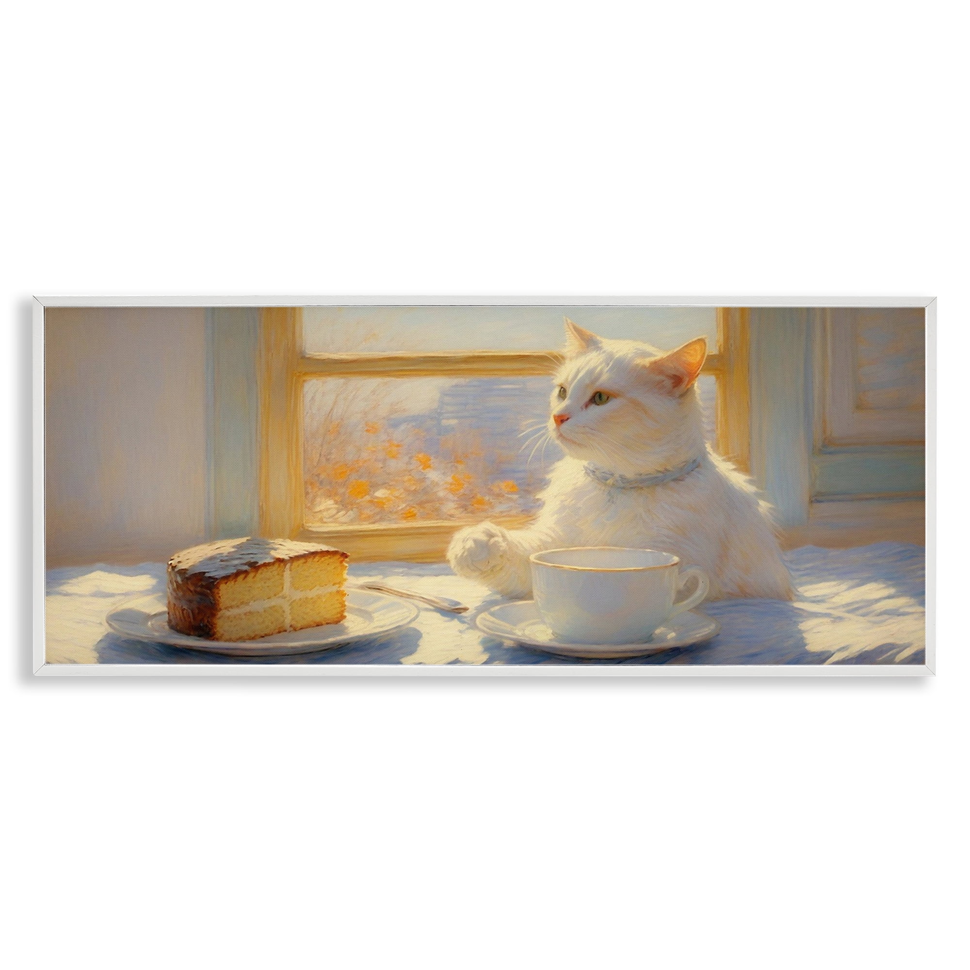 Stupell Industries Sunlit Tea Party Cat White Framed Giclee Art, design by Angie Hawke