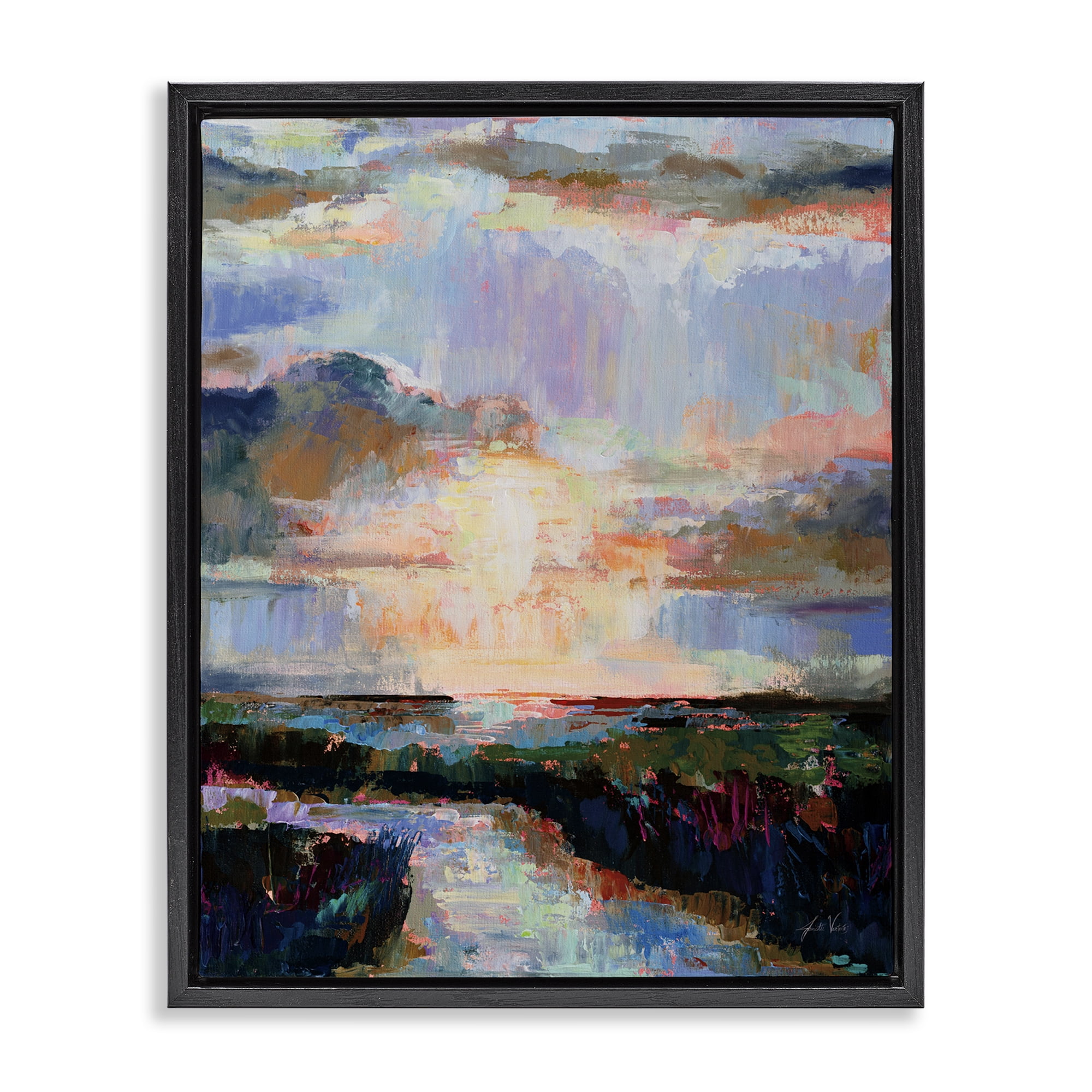 Stupell Industries Sunlit Tide Abstract Abstract Painting Black Floater Framed Canvas Art Print Wall Art, 17 x 21