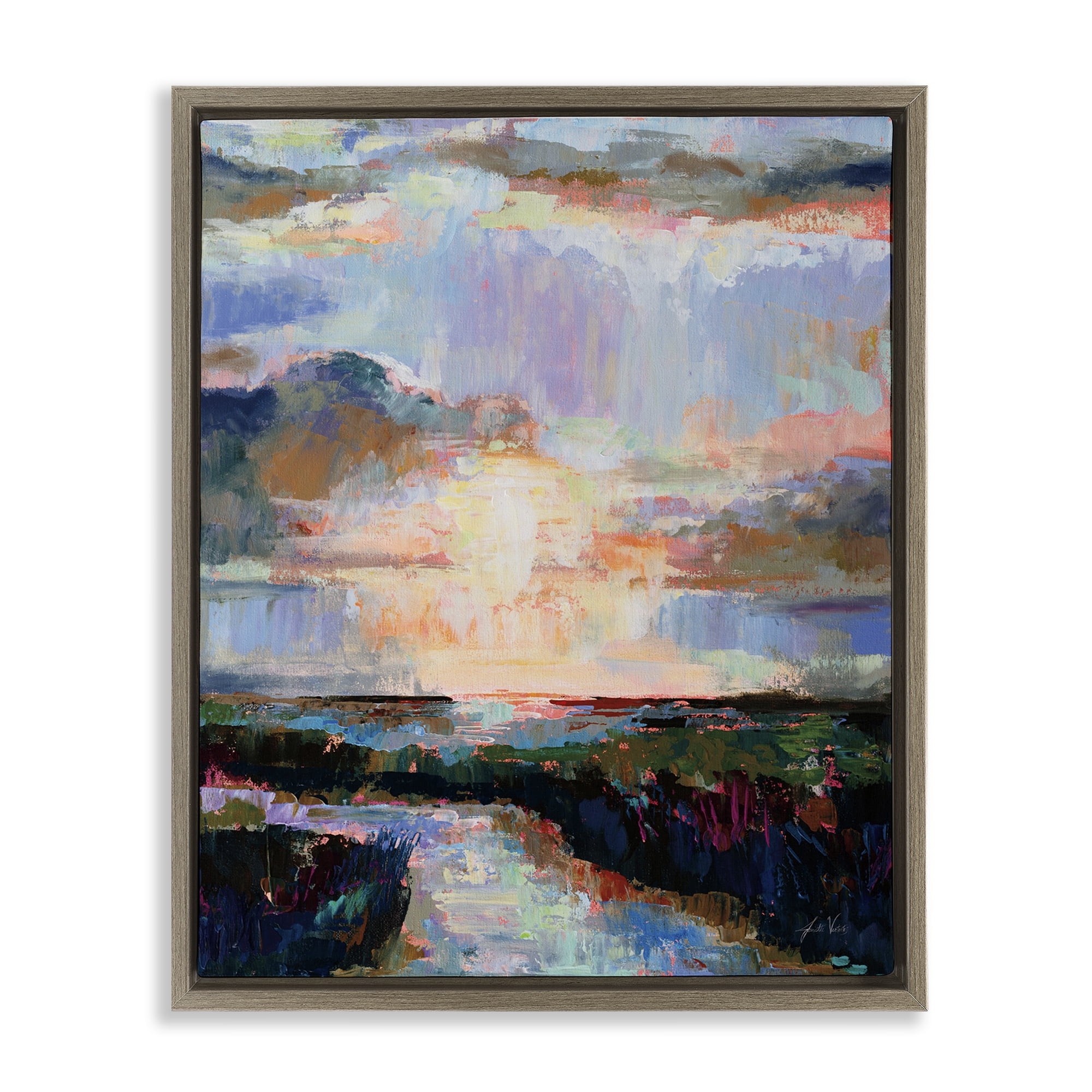 Stupell Industries Sunlit Tide Abstract Abstract Painting Brown Floater Framed Canvas Art Print Wall Art, 25 x 31