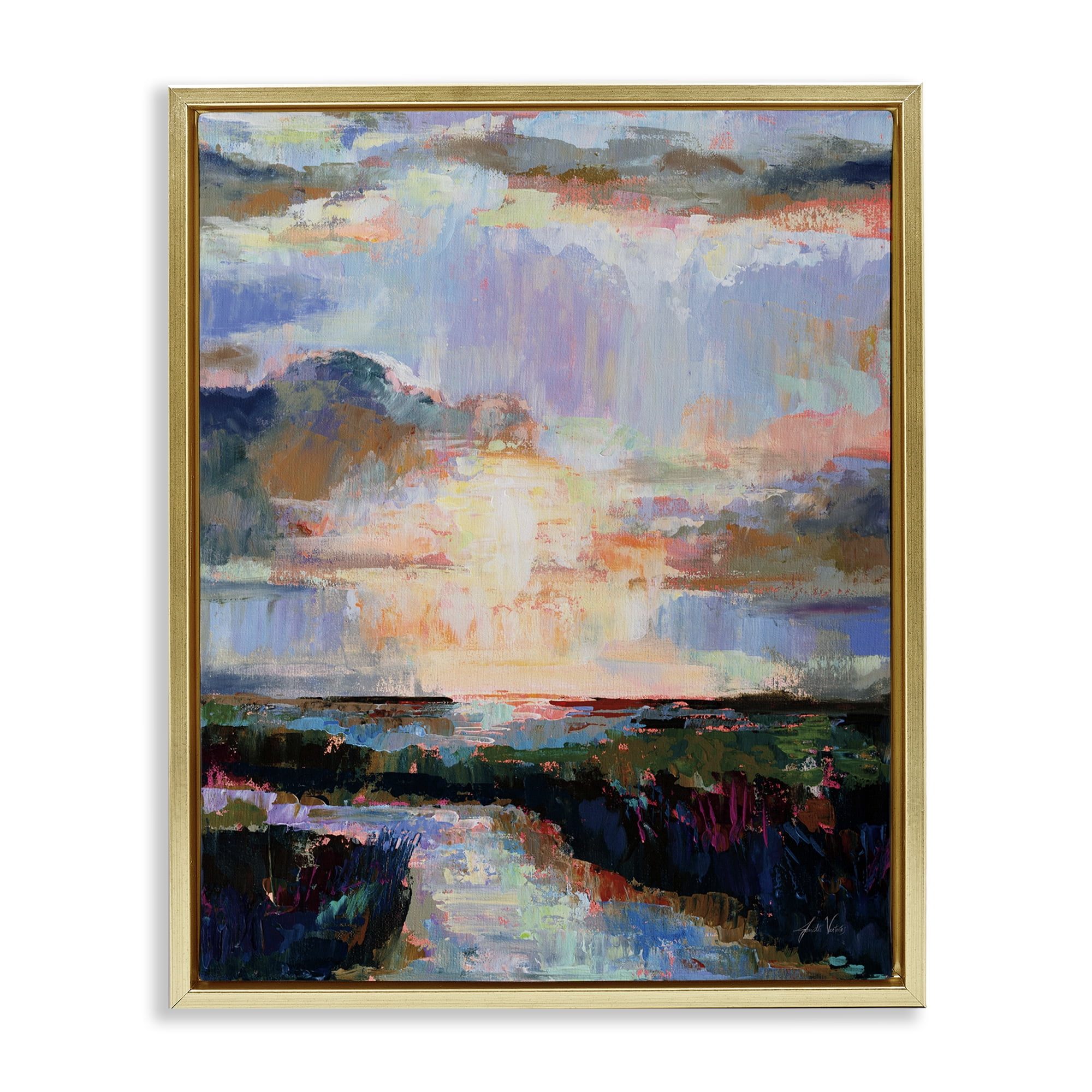 Stupell Industries Sunlit Tide Abstract Abstract Painting Gold Floater Framed Canvas Art Print Wall Art, 17 x 21