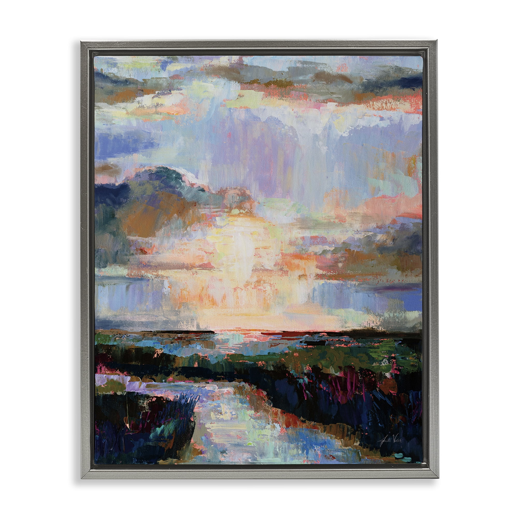 Stupell Industries Sunlit Tide Abstract Abstract Painting Gray Floater Framed Canvas Art Print Wall Art, 17 x 21