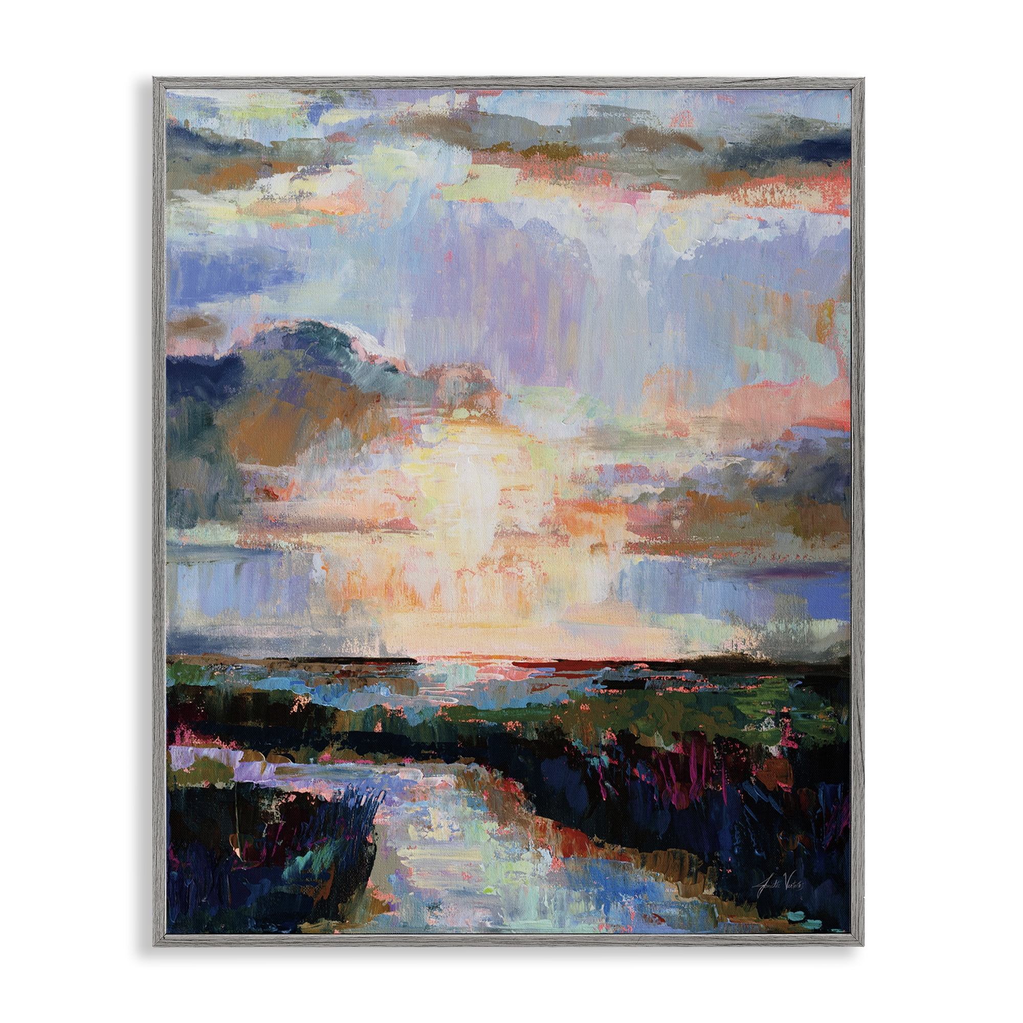 Stupell Industries Sunlit Tide Abstract Abstract Painting Gray Framed Art Print Wall Art, 16 x 20
