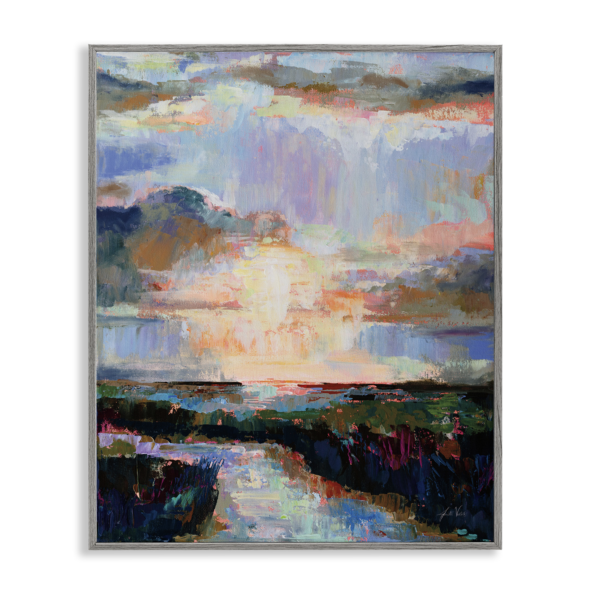 Stupell Industries Sunlit Tide Abstract Abstract Painting Gray Framed Art Print Wall Art, 24 x 30