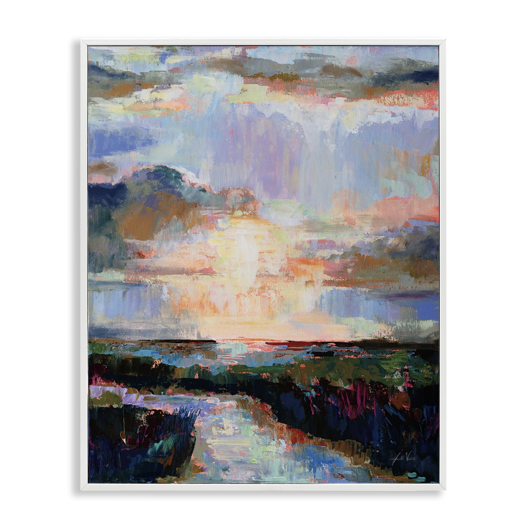 Stupell Industries Sunlit Tide Abstract Abstract Painting White Framed Art Print Wall Art, 24 x 30