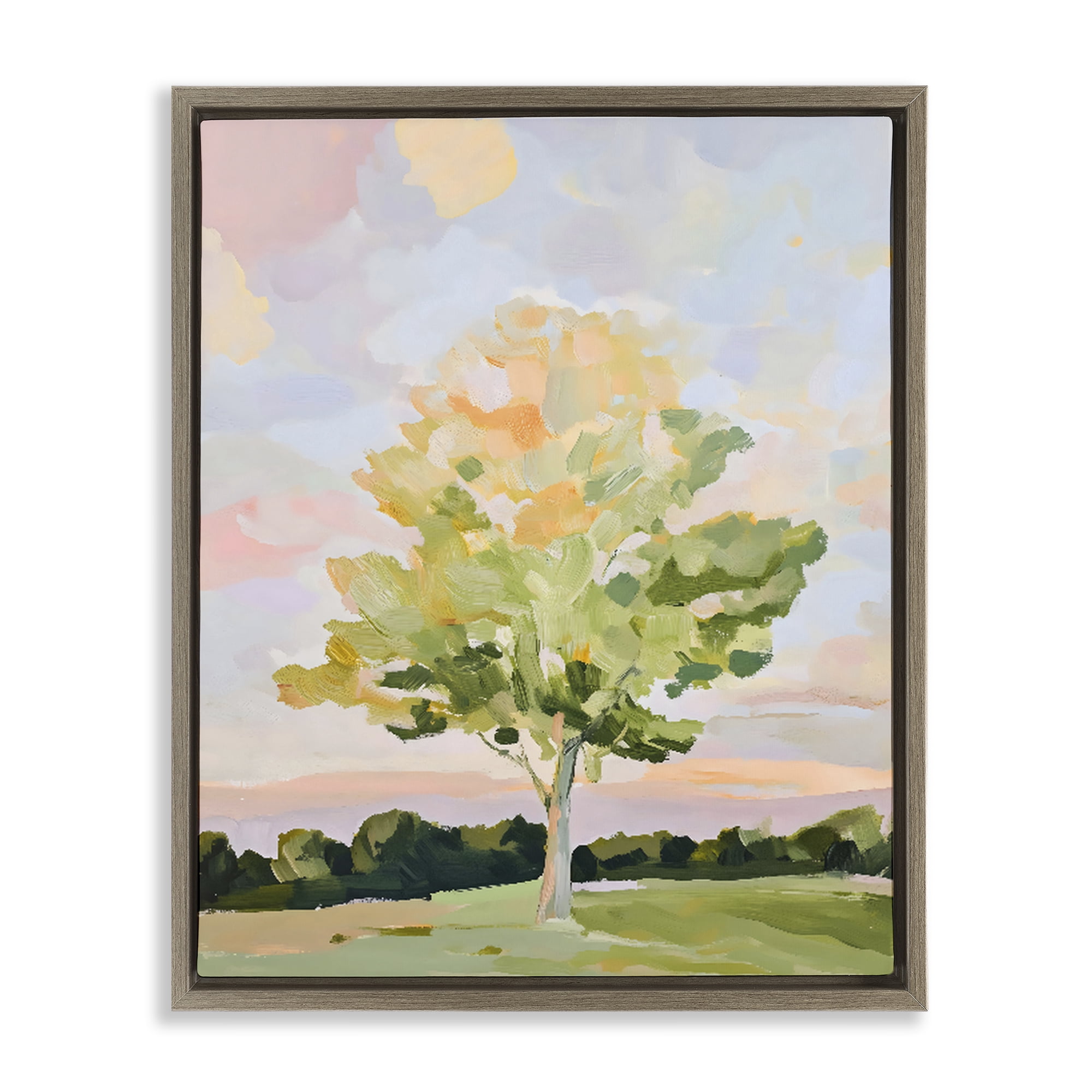 Stupell Industries Sunlit Tree Landscape Impression Brown Framed Floater Canvas Wall Art, design by The Prints Vibe