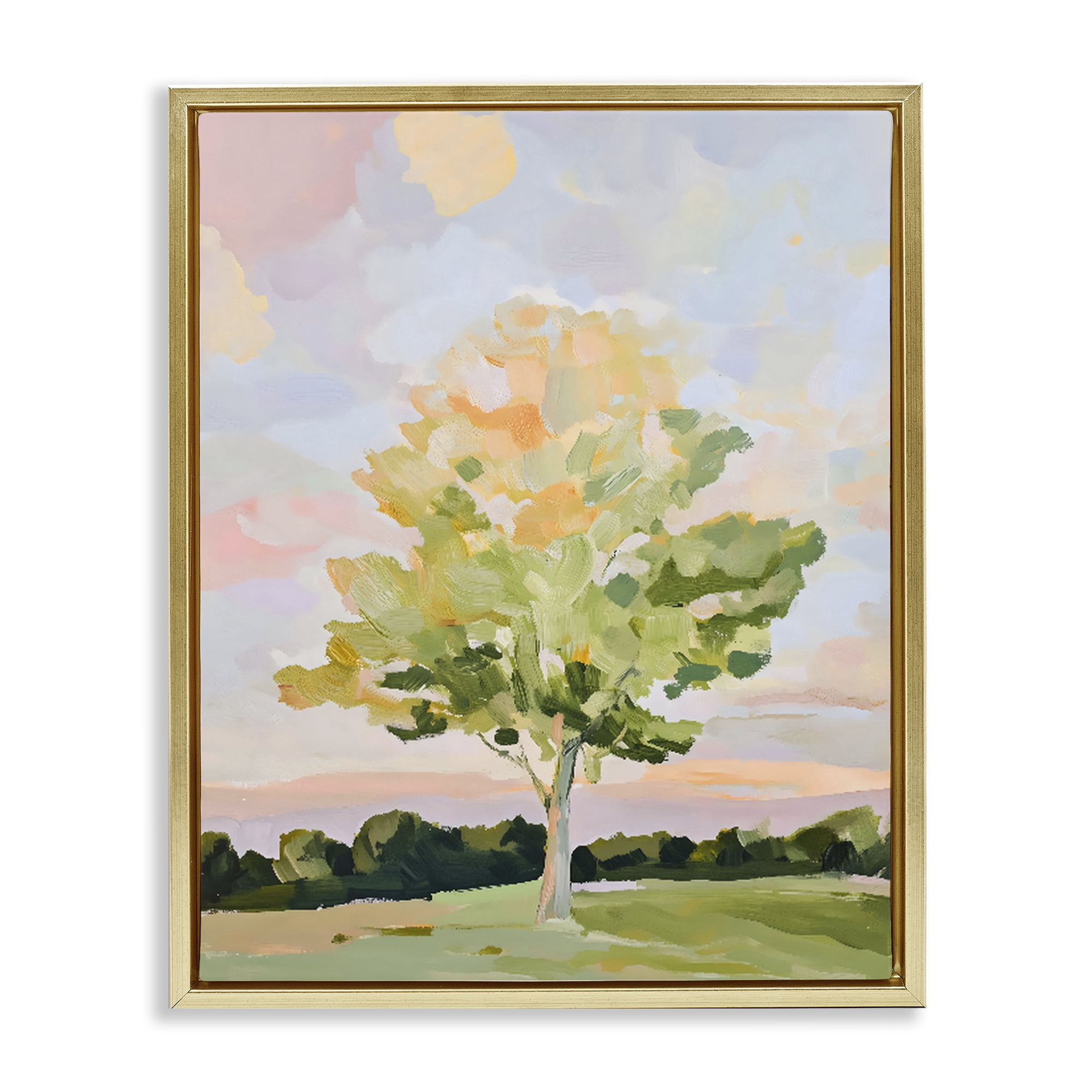 Stupell Industries Sunlit Tree Landscape Impression Gold Framed Floater Canvas Wall Art, design by The Prints Vibe