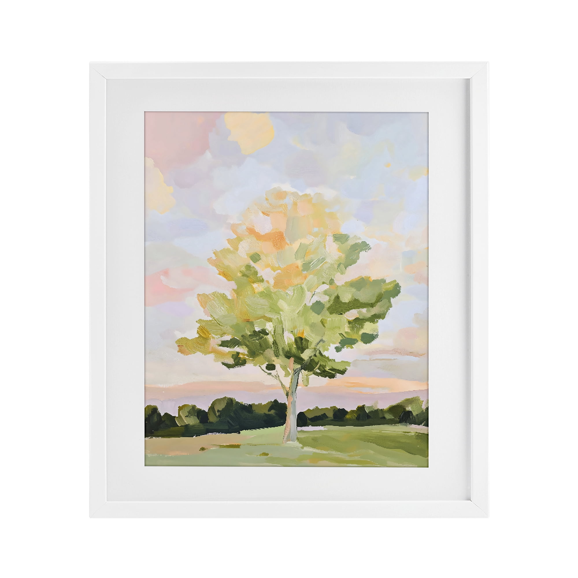 Stupell Industries Sunlit Tree Landscape Impression White Framed Print Under Glass, design by The Prints Vibe