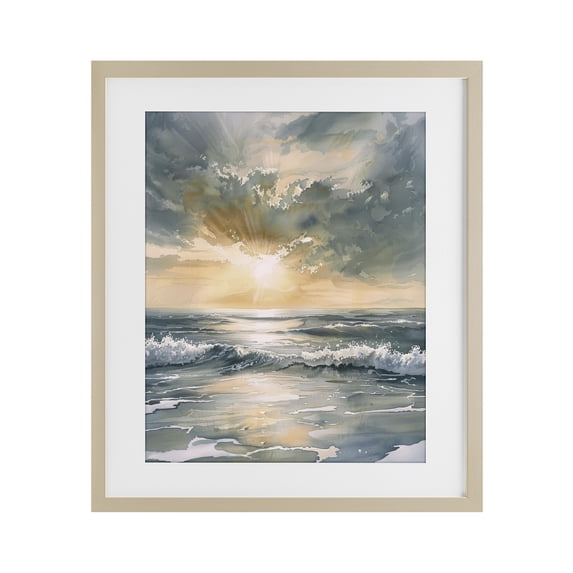 Stupell Industries Coastal Sunlit Waves Golden Reflection Birch Framed Print Under Glass, 17 x 21, by Petals Prints Design