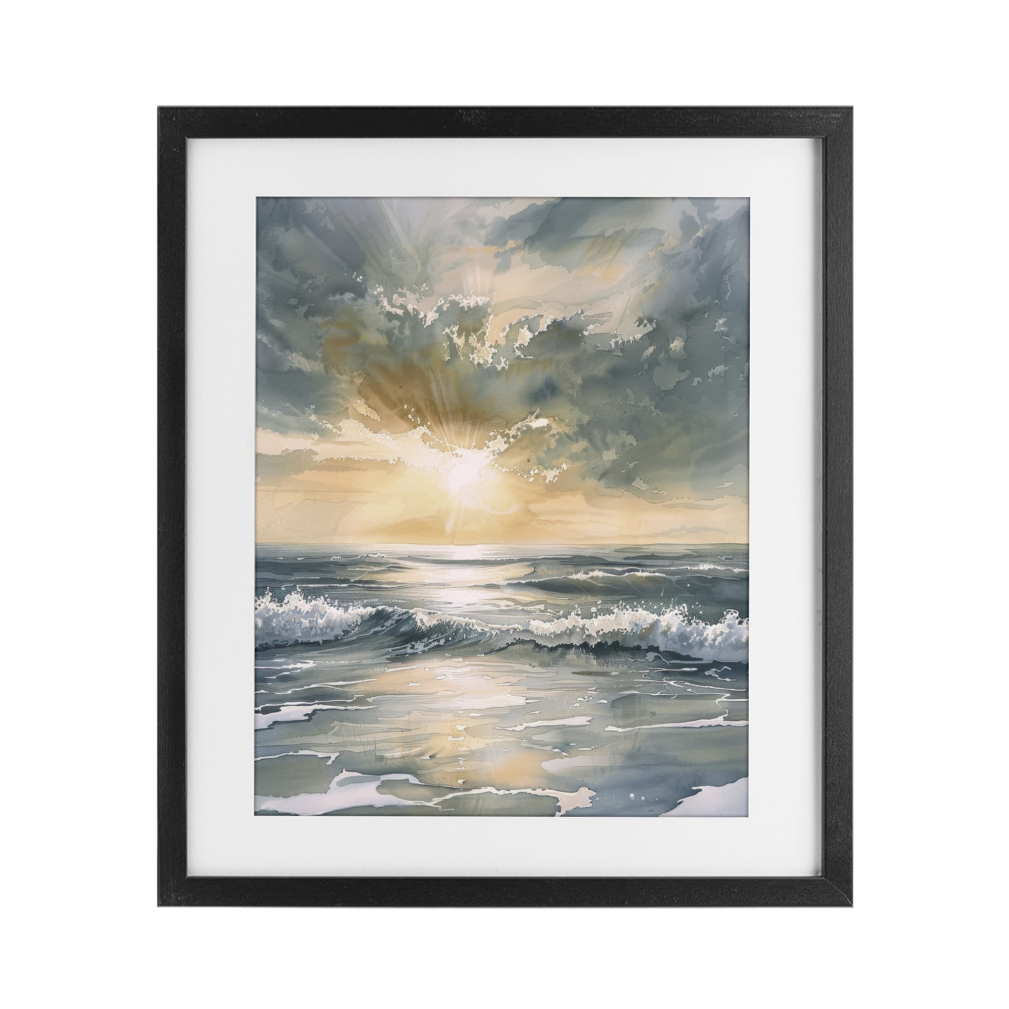 Stupell Industries Sunlit Waves Golden Reflection Black Framed Print Under Glass, design by Petal Prints Design