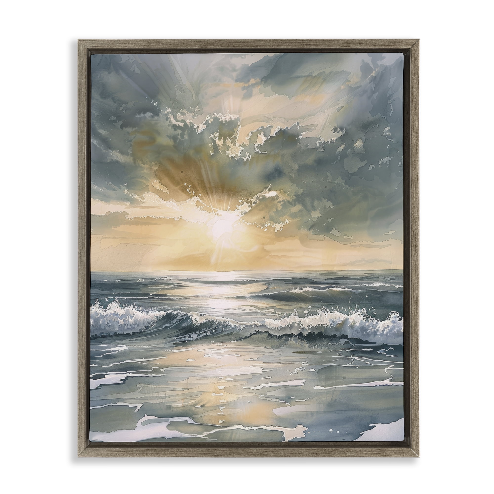 Stupell Industries Sunlit Waves Golden Reflection Brown Framed Floater Canvas Wall Art, design by Petal Prints Design